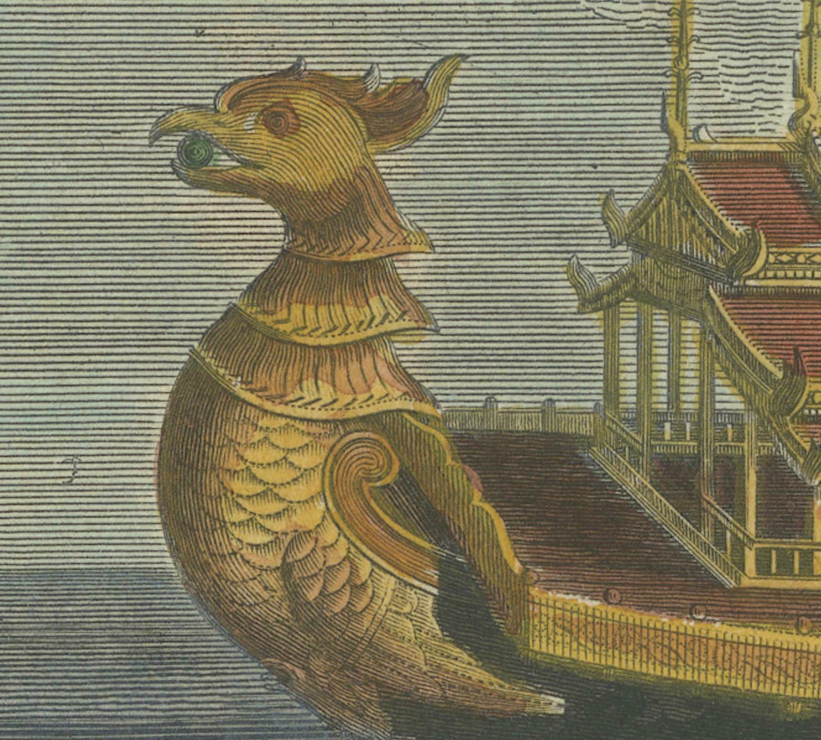 Original Antique Print Of The Royal Golden Barge, Myanmar (Burma), C.1795 photo vinterior