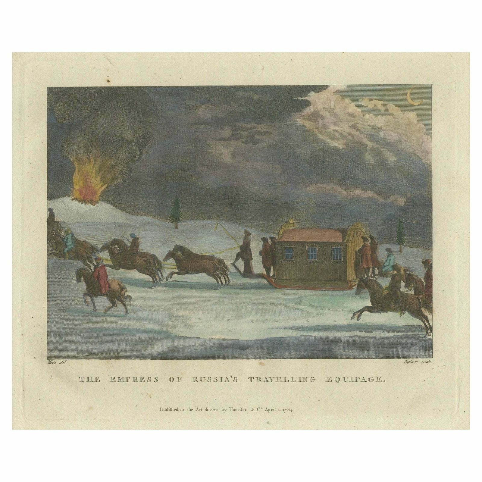 Engraving Of The Empress Of Russia's Night Carriage Amidst Eruption, 1784