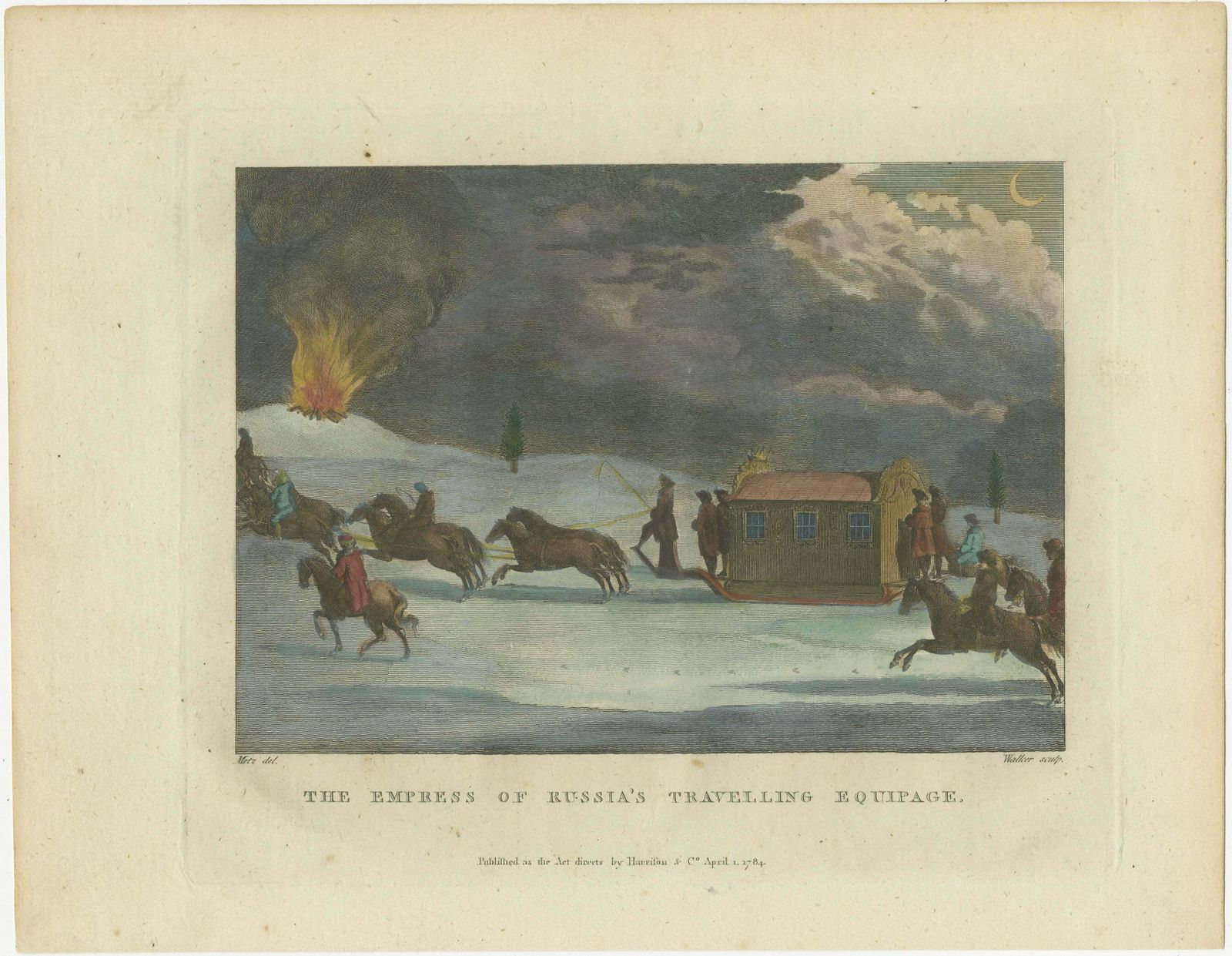 Engraving Of The Empress Of Russia's Night Carriage Amidst Eruption, 1784 photo furniture
