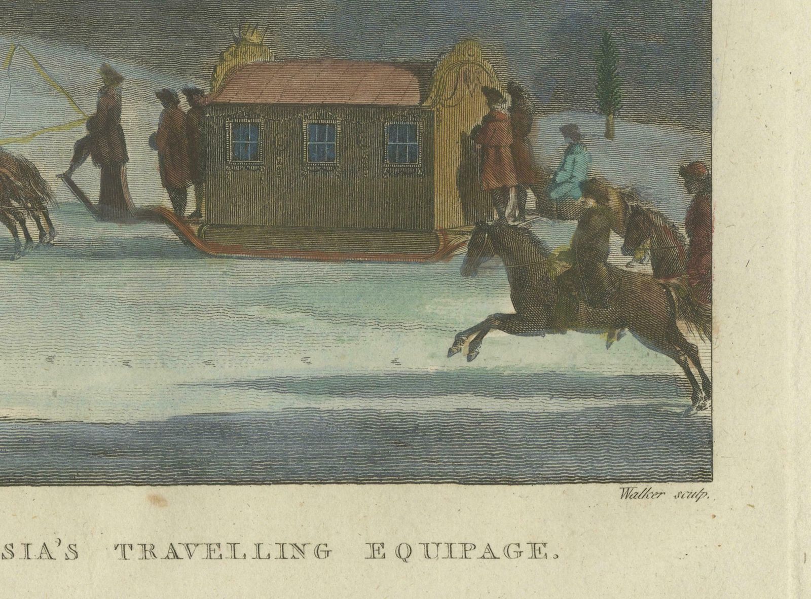 Engraving Of The Empress Of Russia's Night Carriage Amidst Eruption, 1784 photo for sale