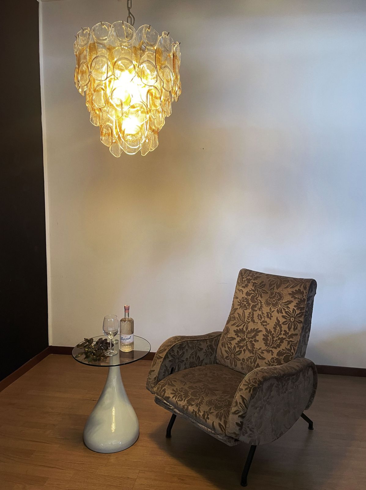 photo for sale Italian Vintage Murano Chandelier   Mazzega   41 "Crostoli" Amber Glass