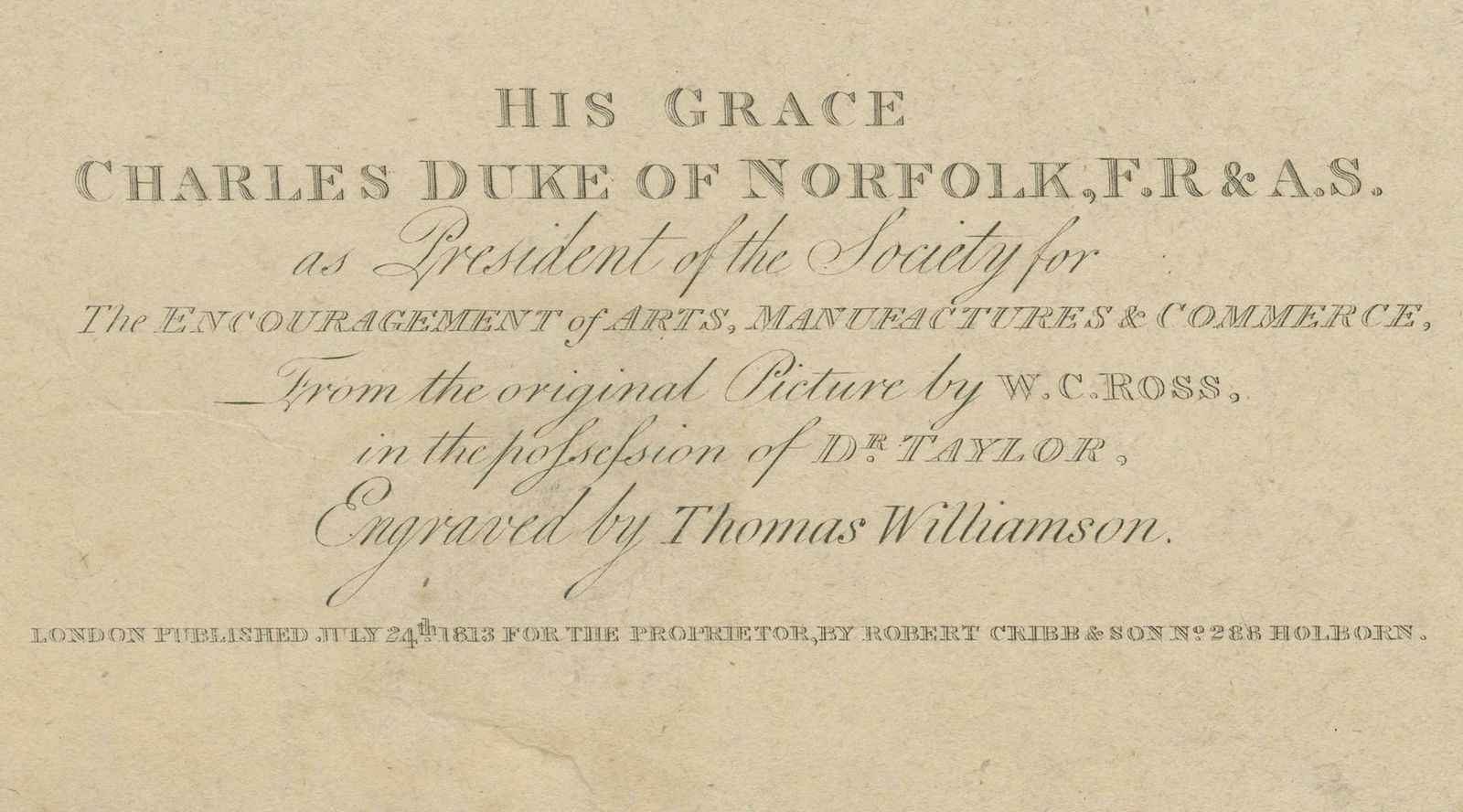 1813 Portrait Of Charles Howard, Advocate Of Arts & Commerce photo for sale
