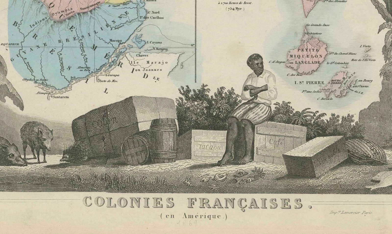 Original Steel Engraved Map Of French Colonies In America, 1854 photo 350.0