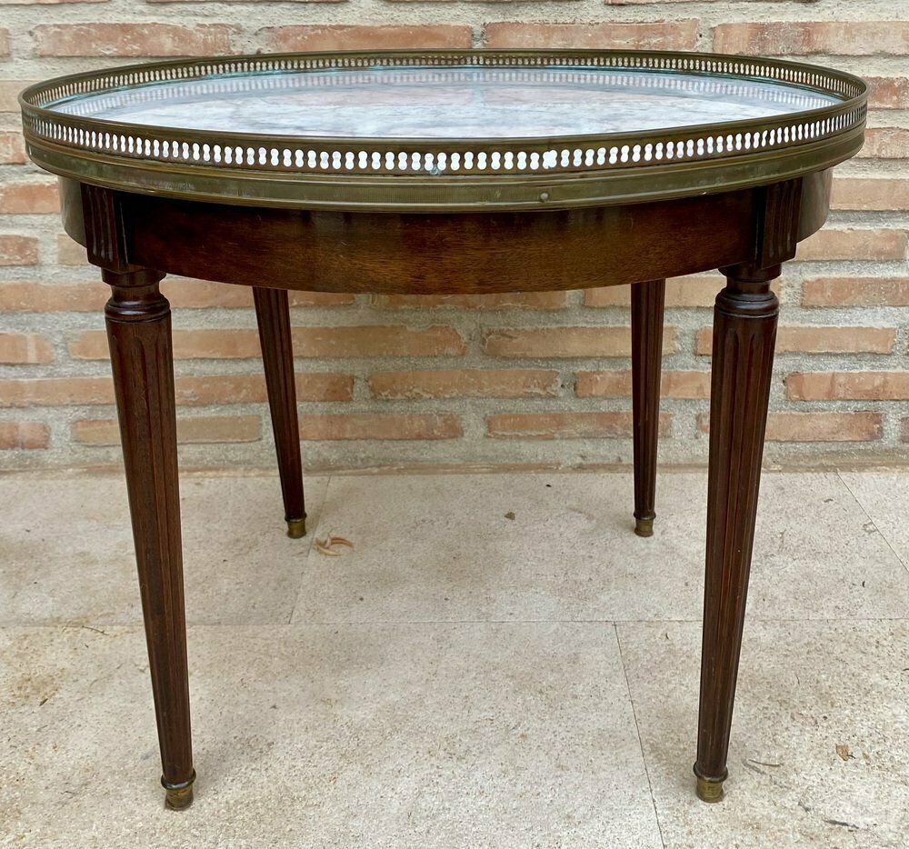 Louis XVI Style Walnut And Marble Top Bouillotte Table, 1890s photo vinterior