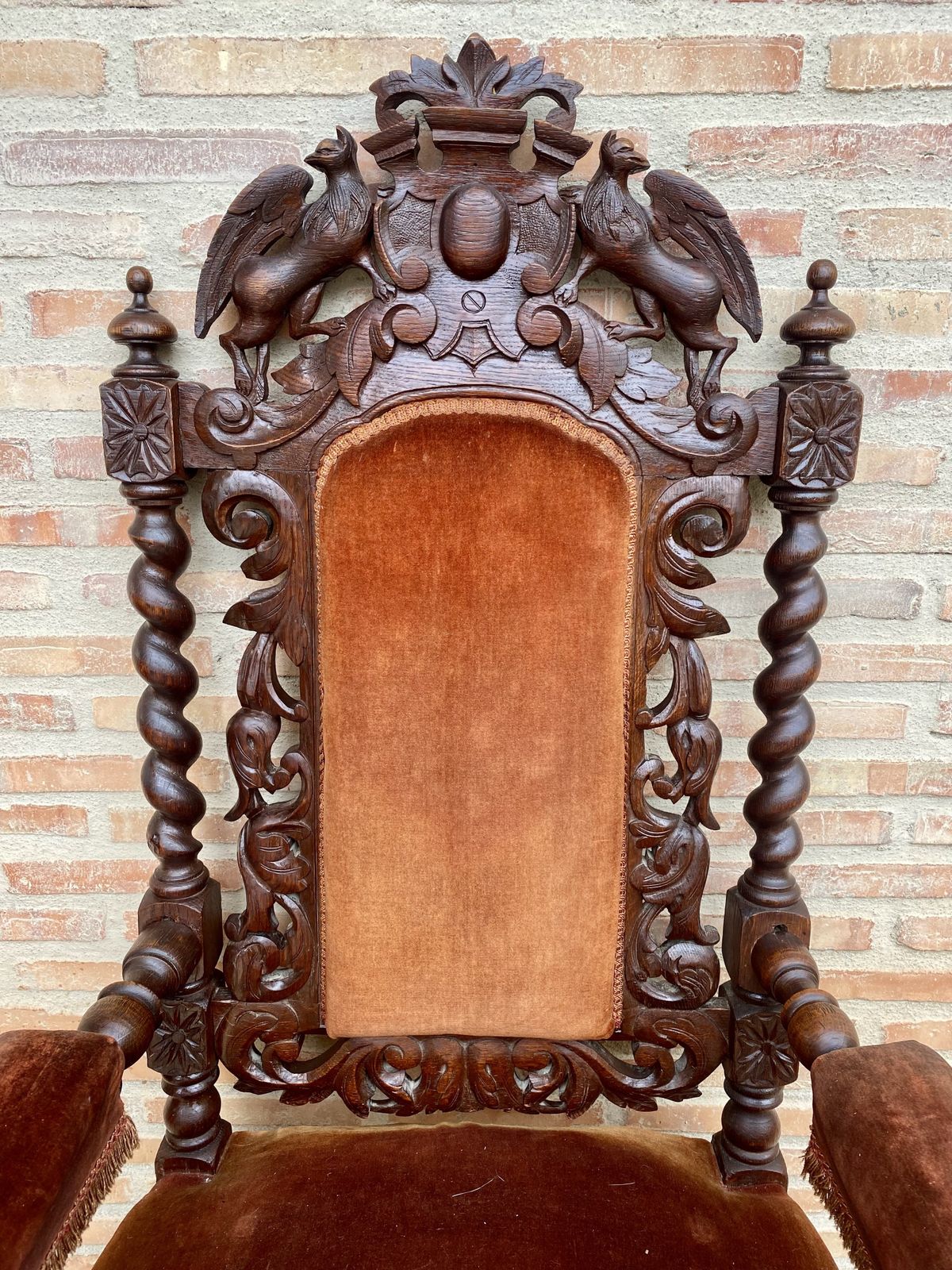 19th Century French Carved Walnut Throne Chair photo furniture