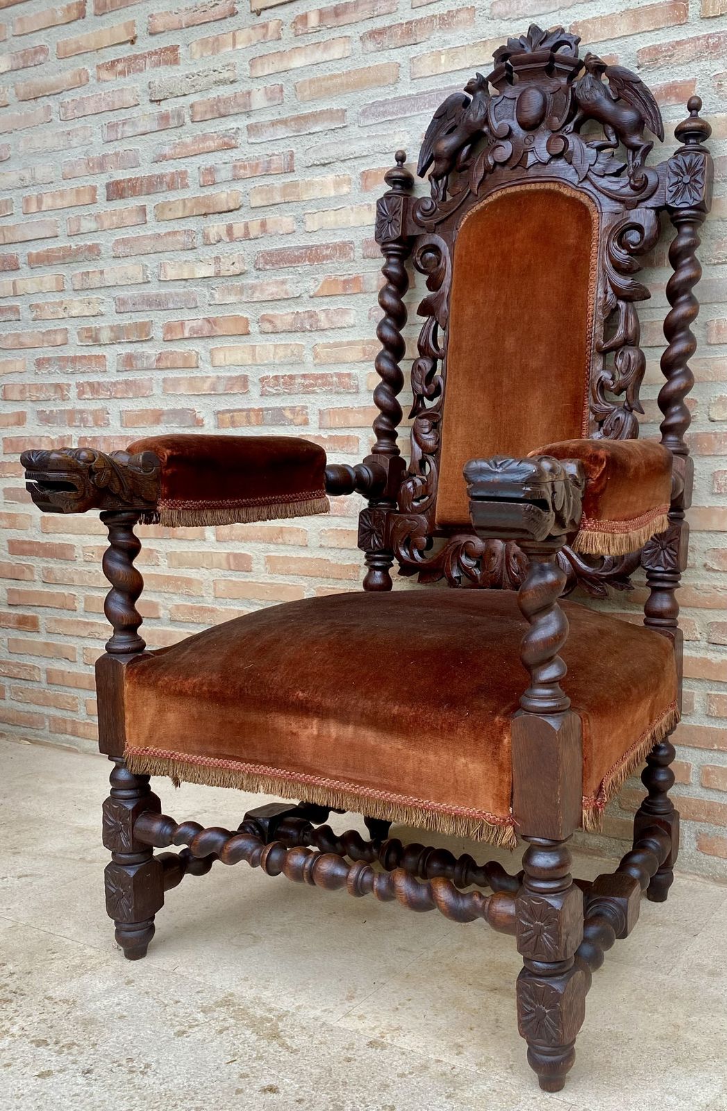 19th Century French Carved Walnut Throne Chair