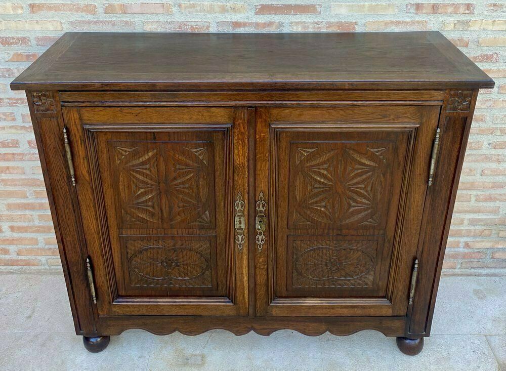19th Century French Walnut 2 Door Buffet With Round Legs photo vintage