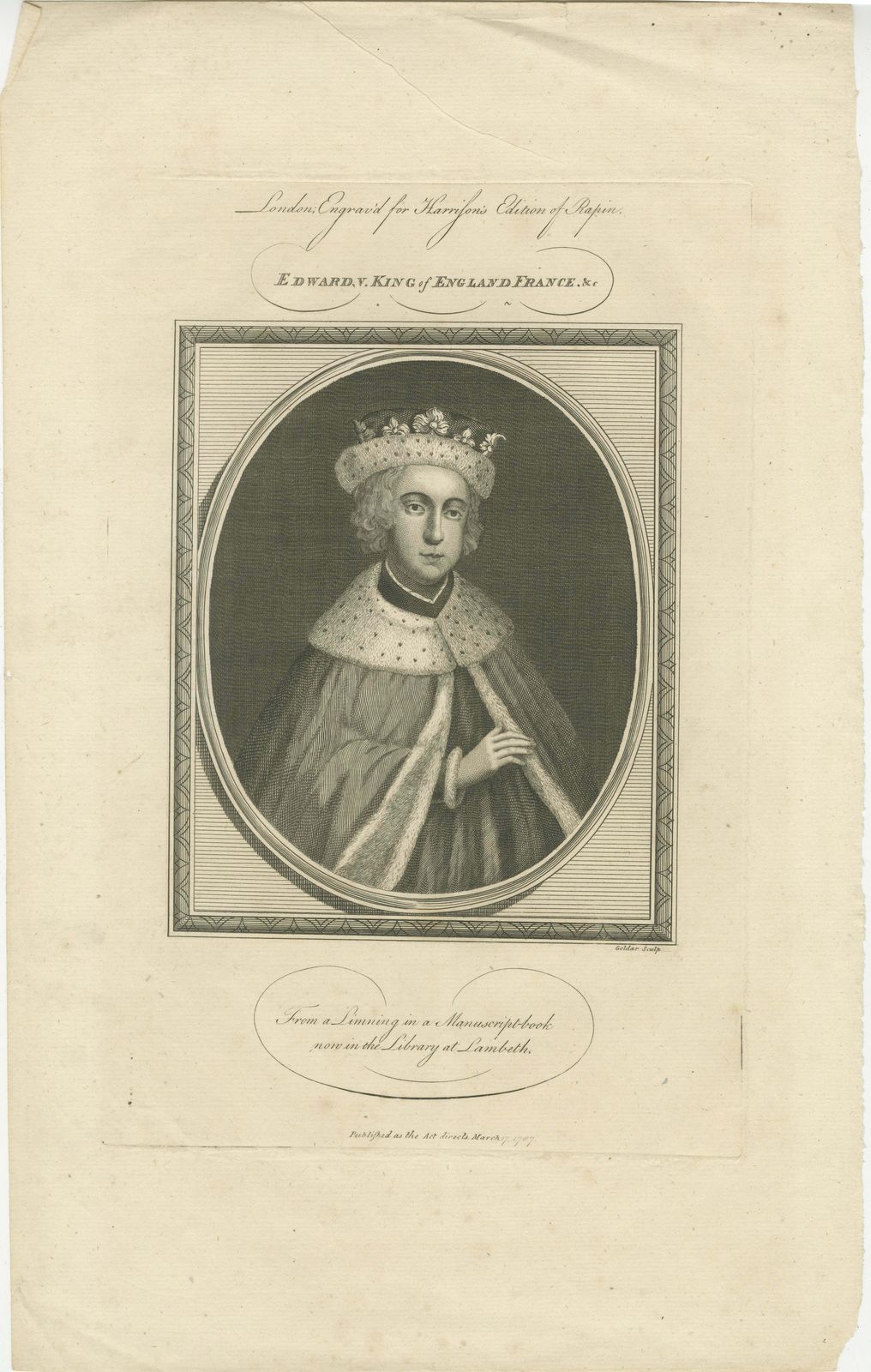 1797 Engraved Portrait Of Young King Edward VI   Reformation Leader photo furniture