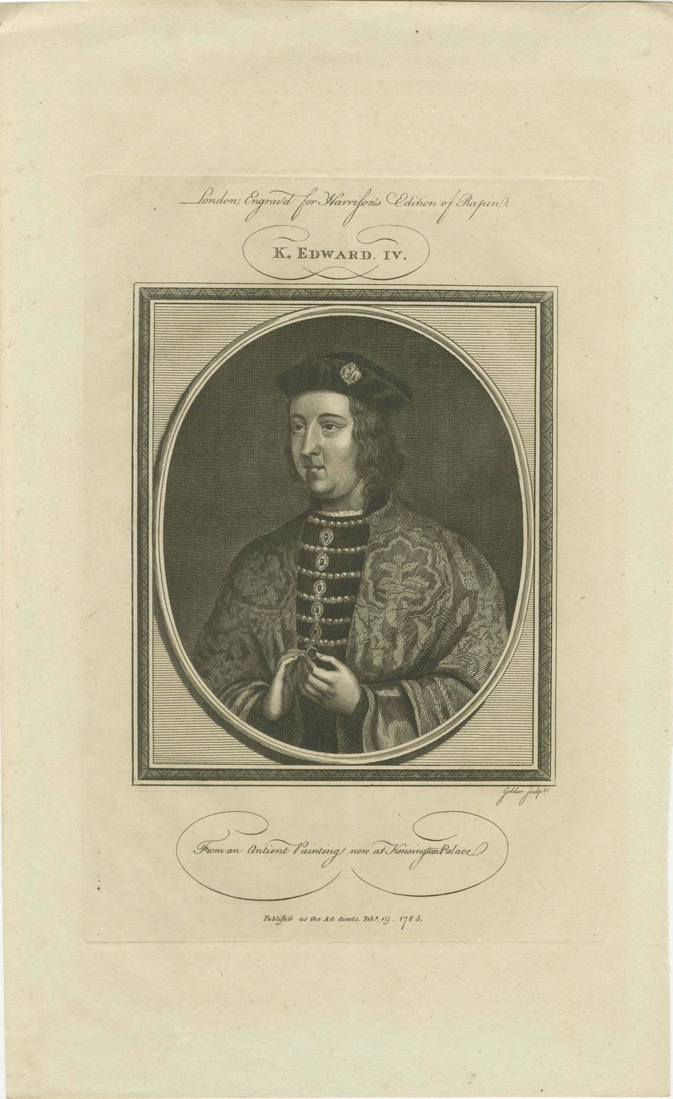 Elegant 1786 Engraved Portrait Of King Edward IV   Royal Majesty photo furniture
