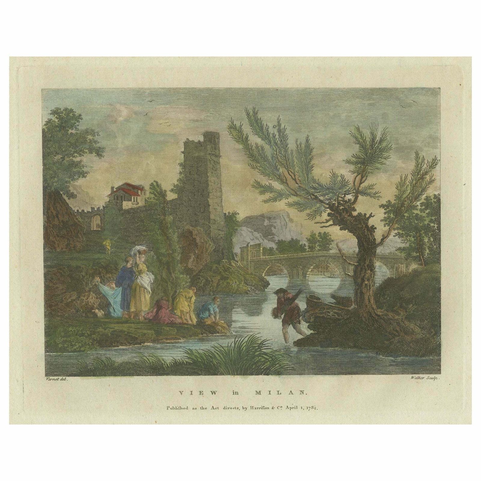 Original Engraving With A View Of Milan In Italy, 1782