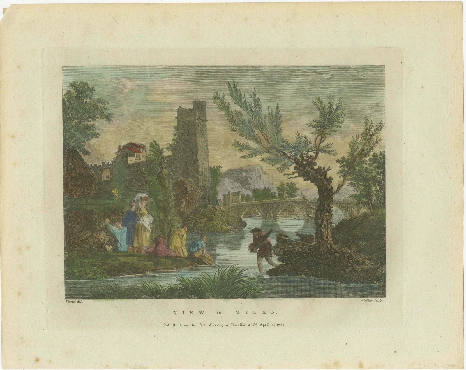 Original Engraving With A View Of Milan In Italy, 1782 photo furniture