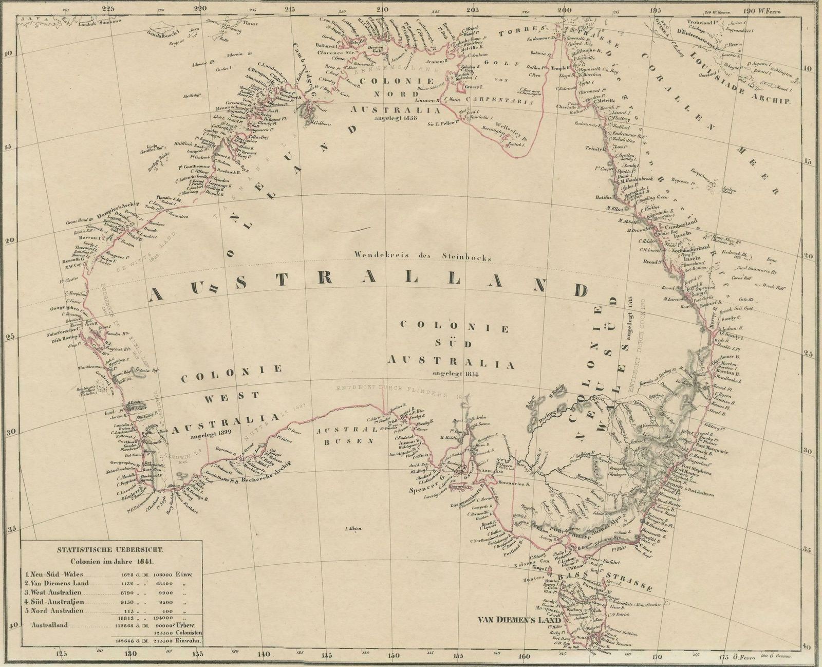 Detailed German Map Of Australia Including Statistics Of 1841, Published In 1854 photo furniture