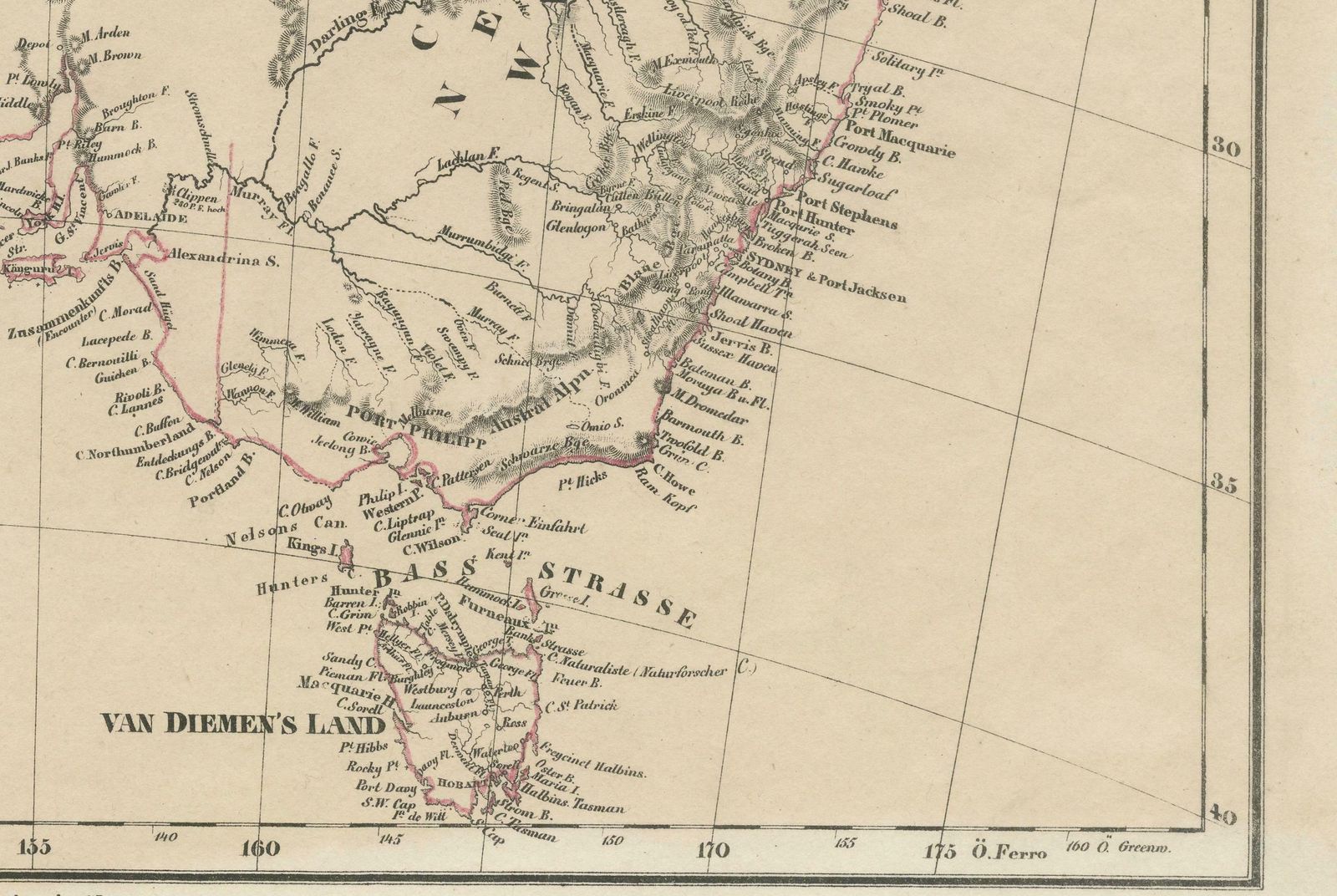 Detailed German Map Of Australia Including Statistics Of 1841, Published In 1854 photo Art