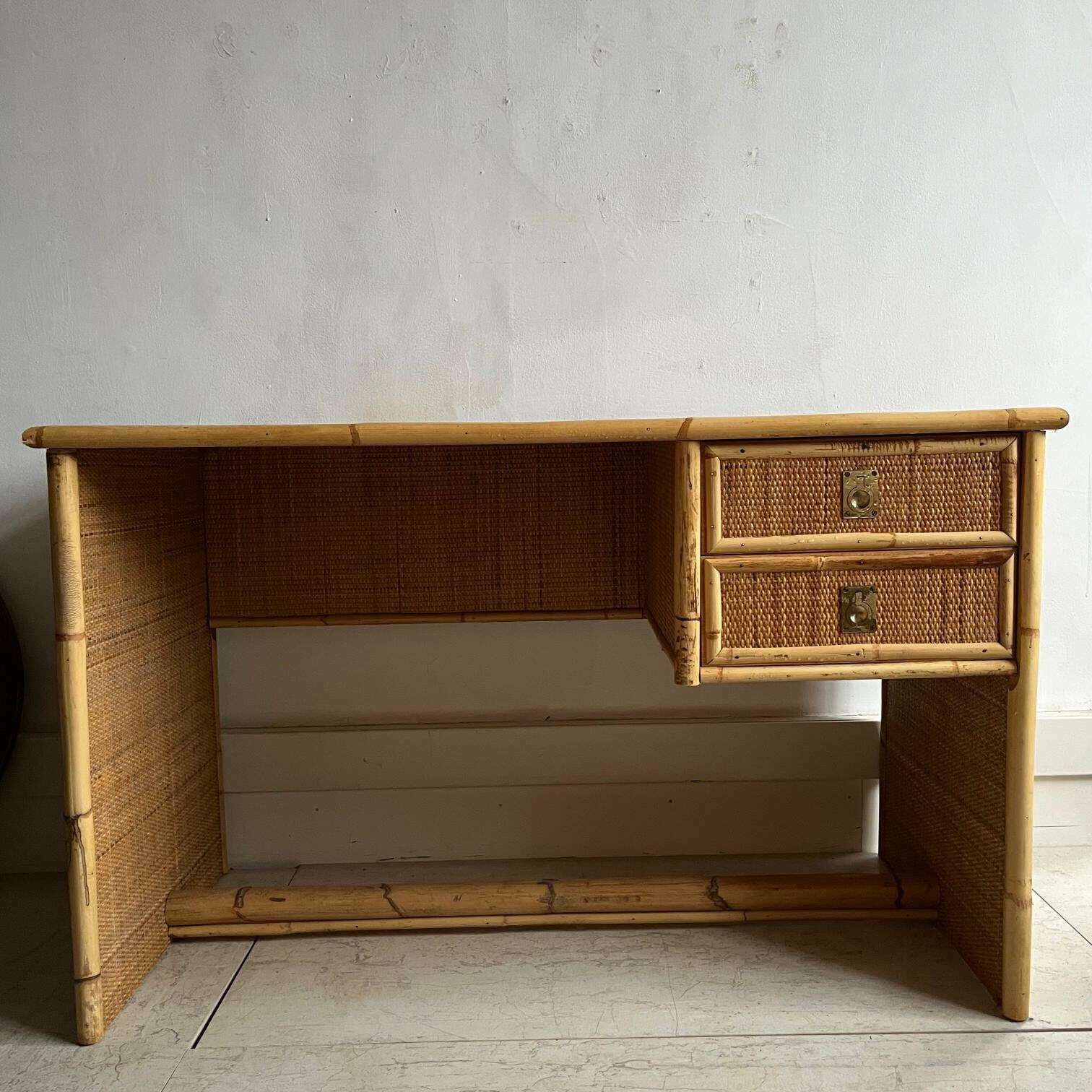 Italian Dal Vera Rattan & Bamboo Desk / Dressing Table