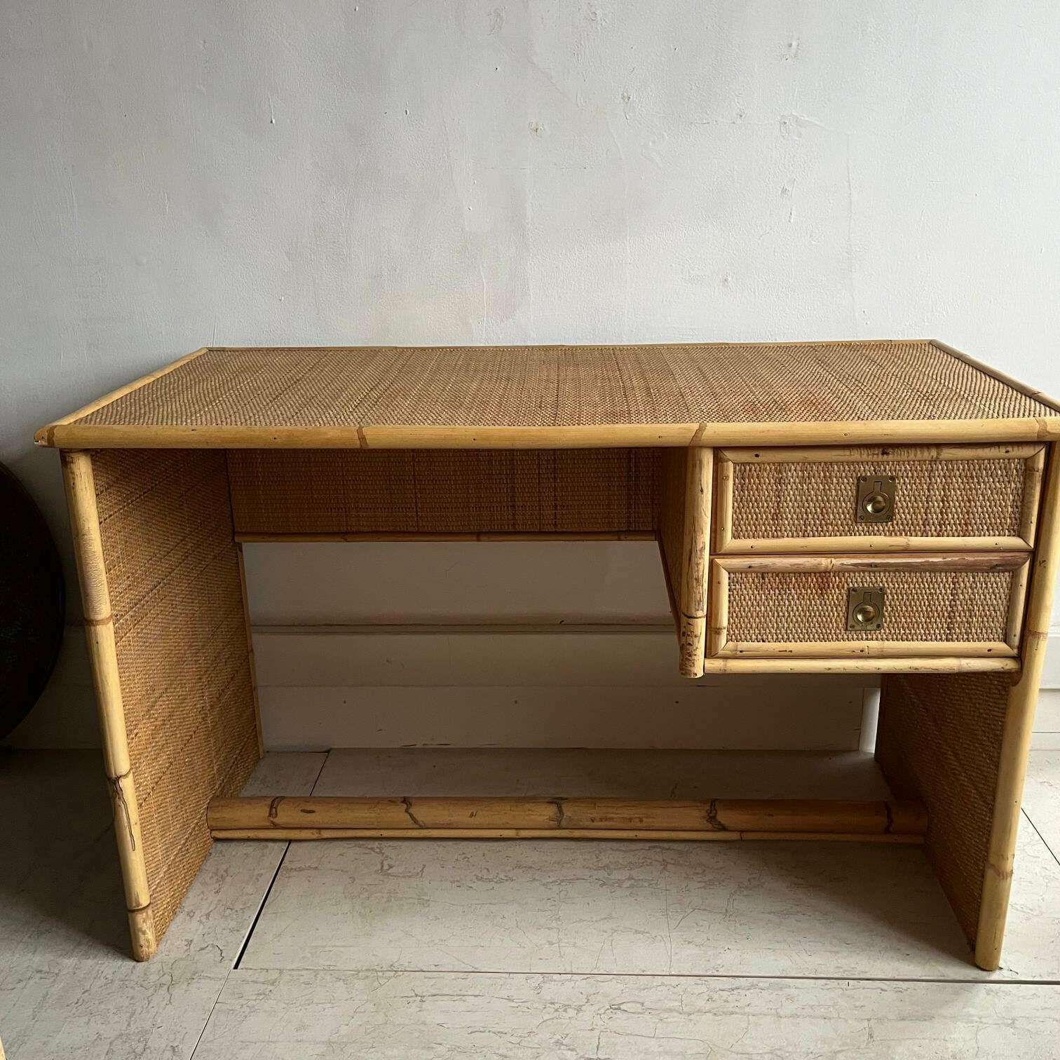 Italian Dal Vera Rattan & Bamboo Desk / Dressing Table photo vintage