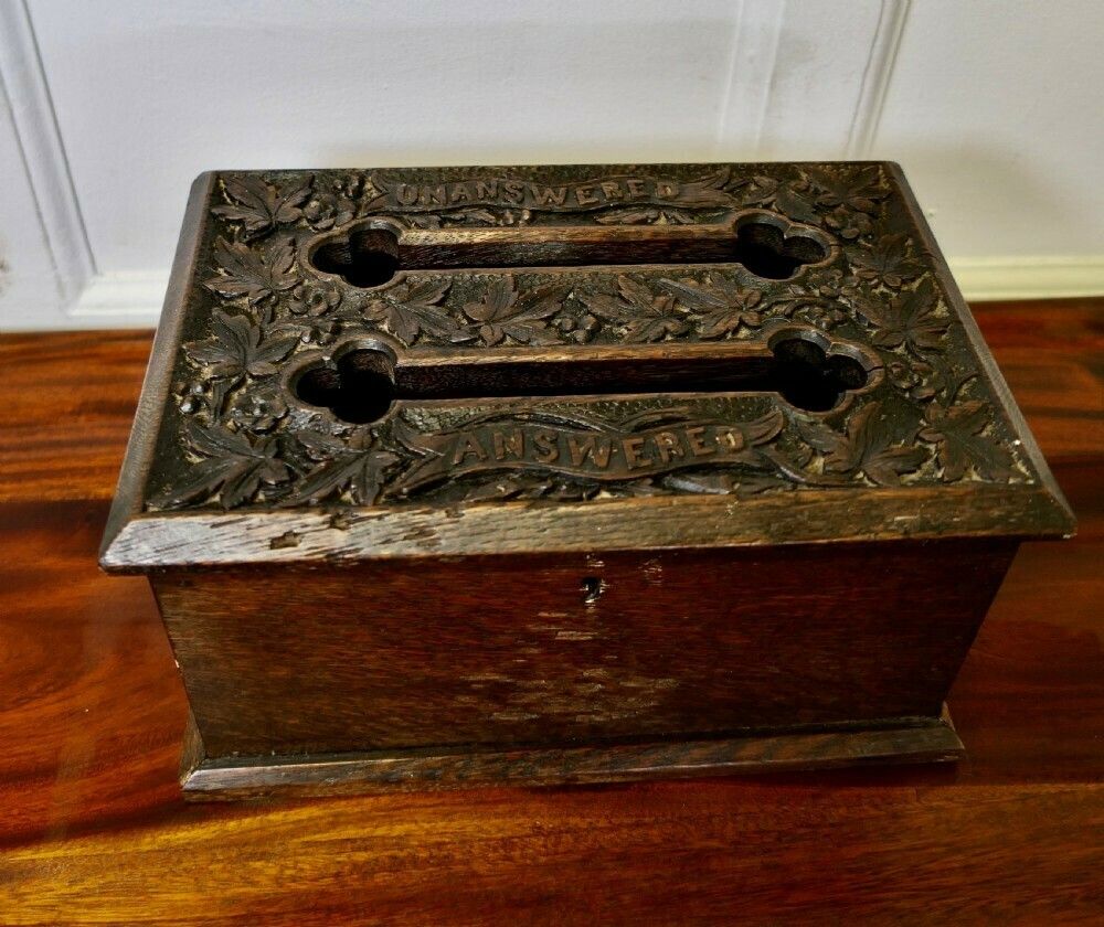 19th Century Carved Oak Correspondence, Post Or Letter Box photo furniture