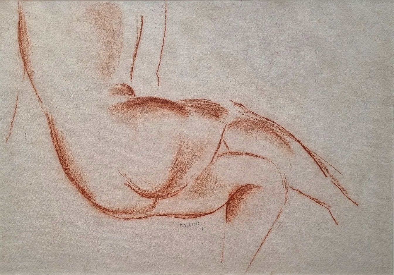 Modern British 20th Century Art By Frank Dobson   Reclining Female Nude With Crossed Legs (Framed Drawing) photo furniture