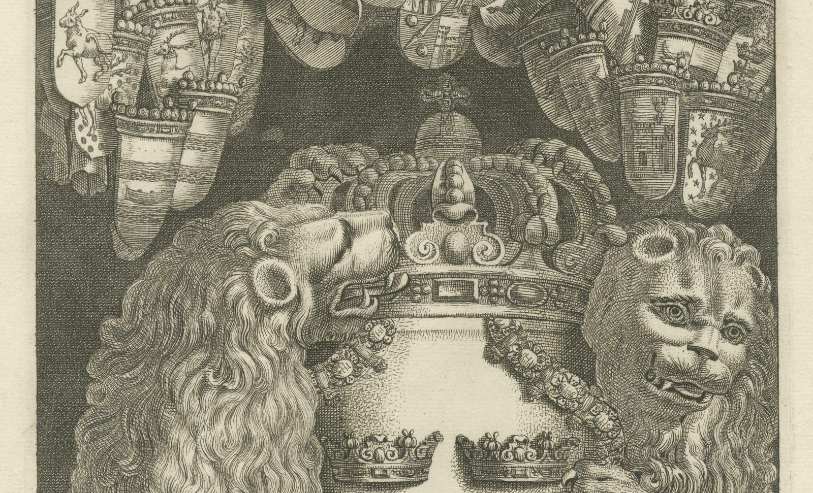 Detailed Engraving Of The Greater Coat Of Arms Of Sweden, 1669 photo for sale