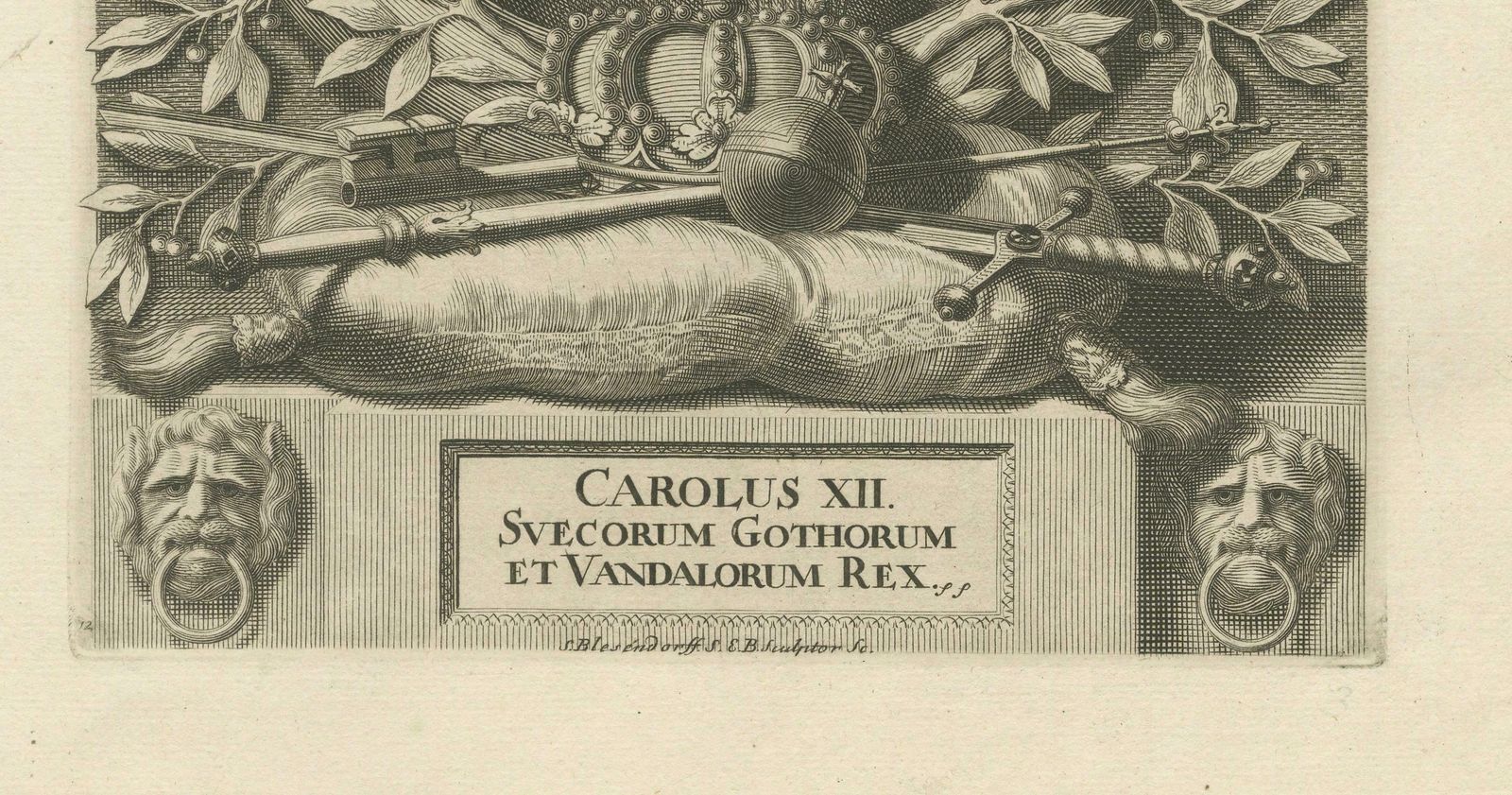 Original Antique Portrait Of Charles Xi Of Sweden, Engraved In 1698 photo furniture