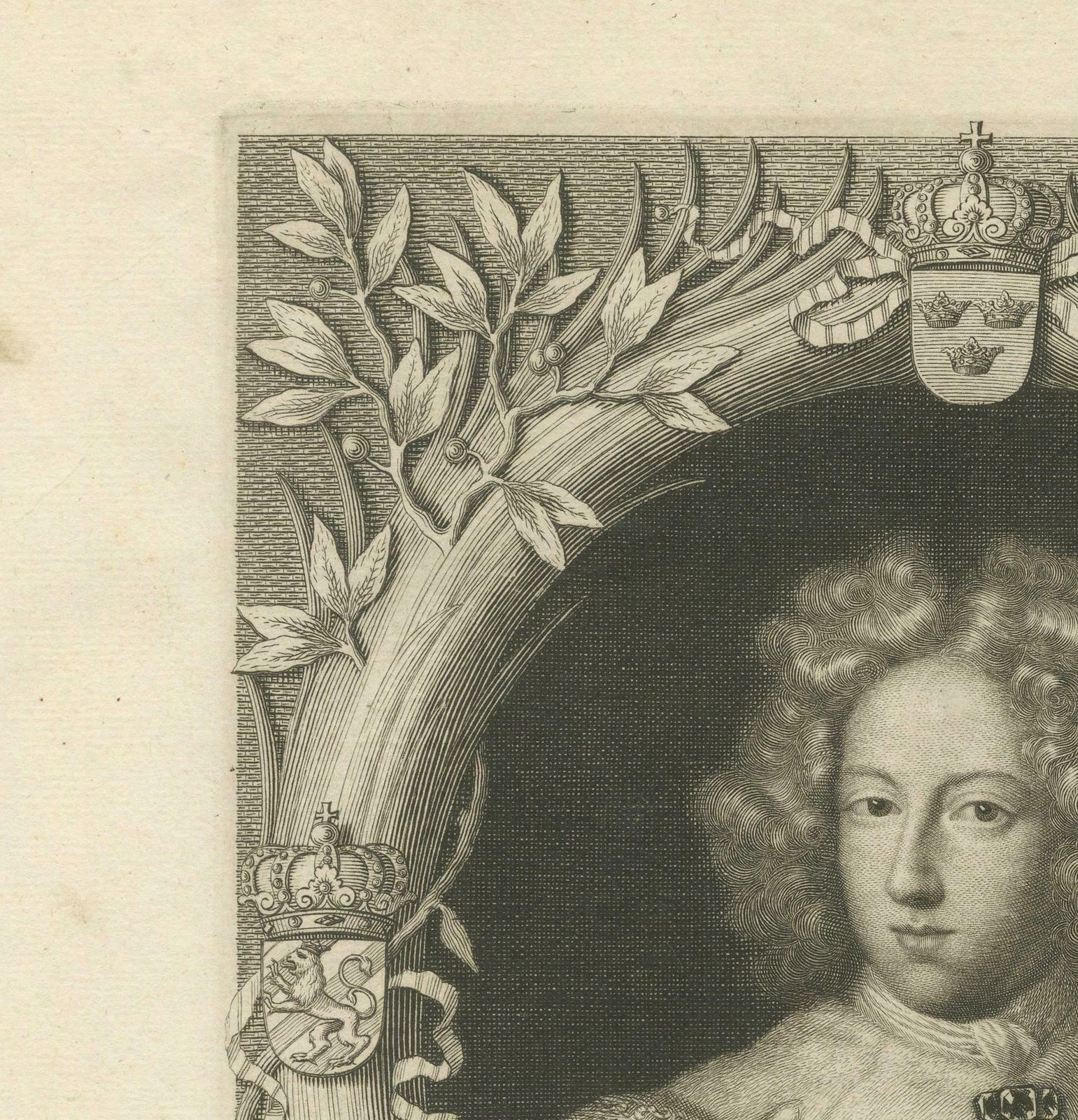 Original Antique Portrait Of Charles Xi Of Sweden, Engraved In 1698 photo Art
