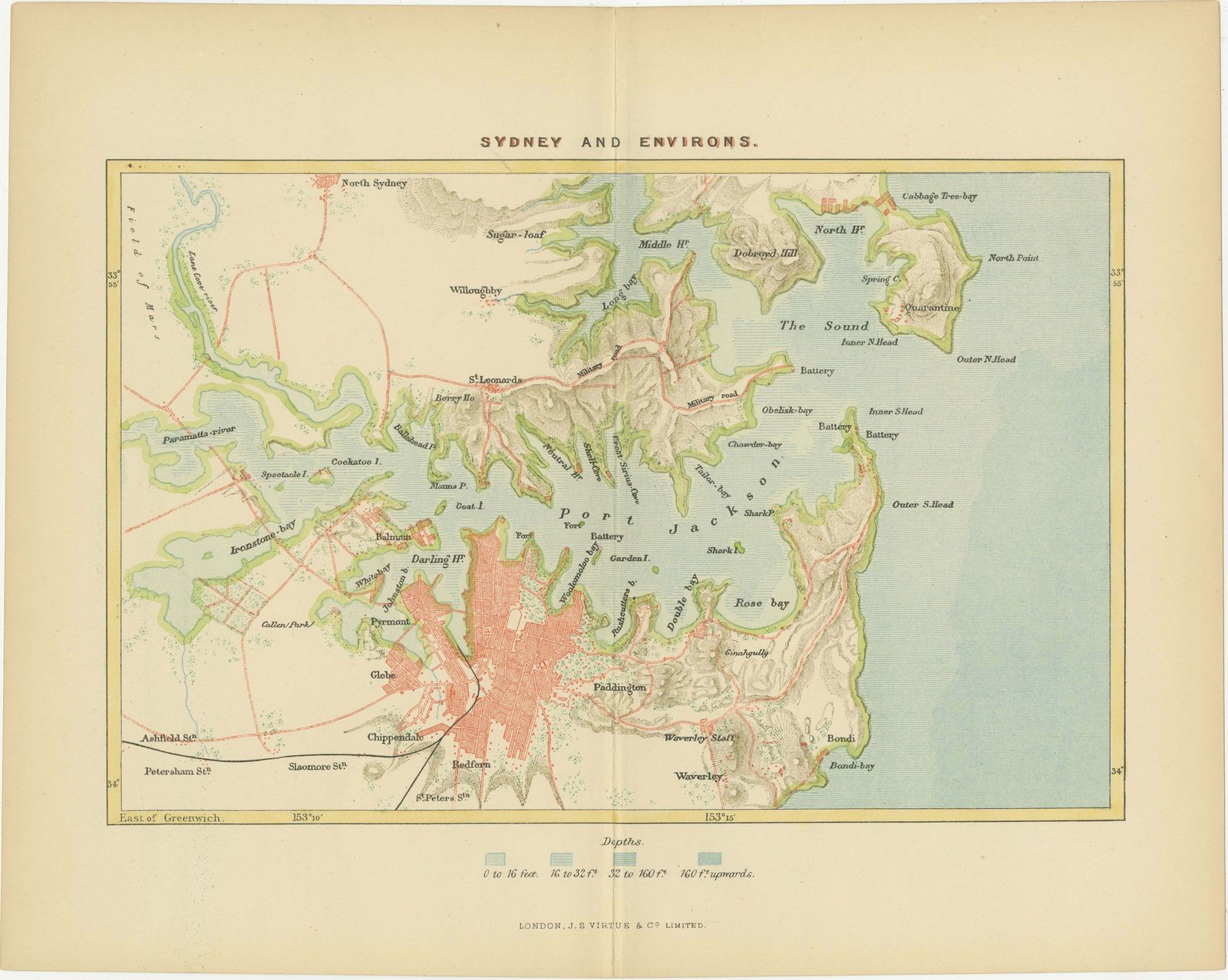 Antique Map Depicting Sydney And Surrounding Areas, Known As Port Jackson, C1889 photo furniture