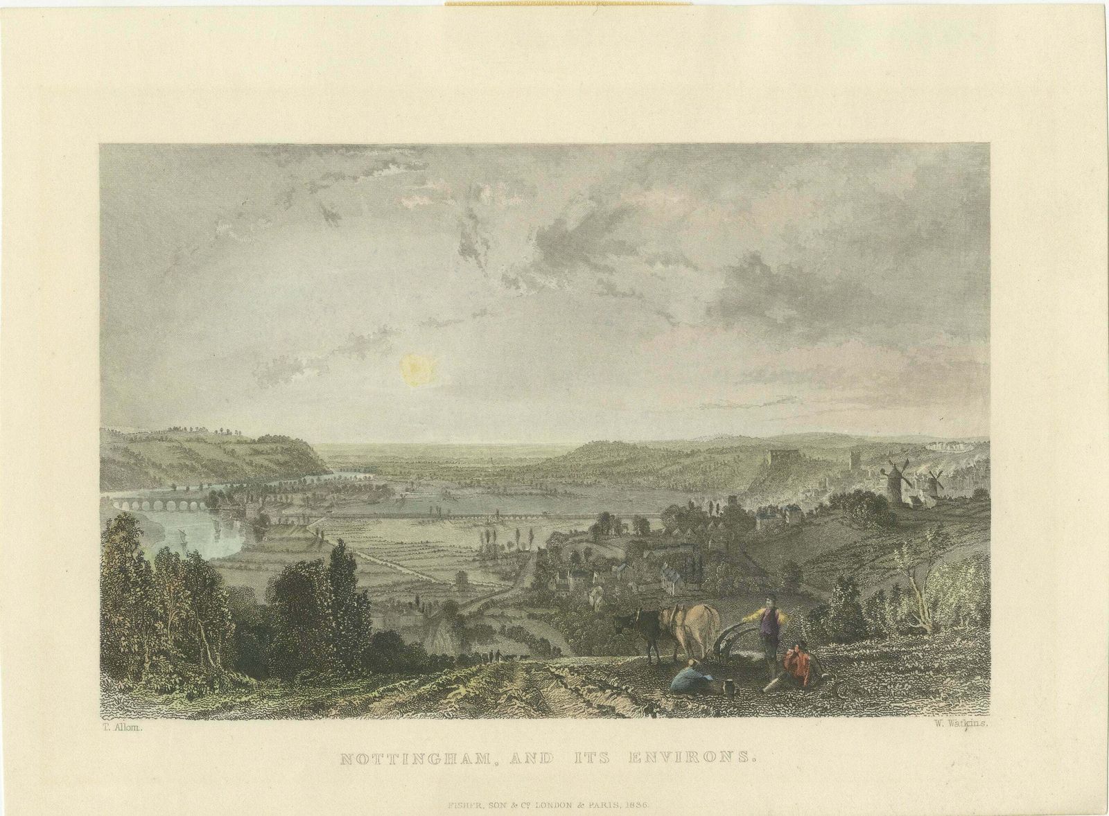 View Of Nottingham And The Trent River In A Steel Engraving, 1836 photo furniture