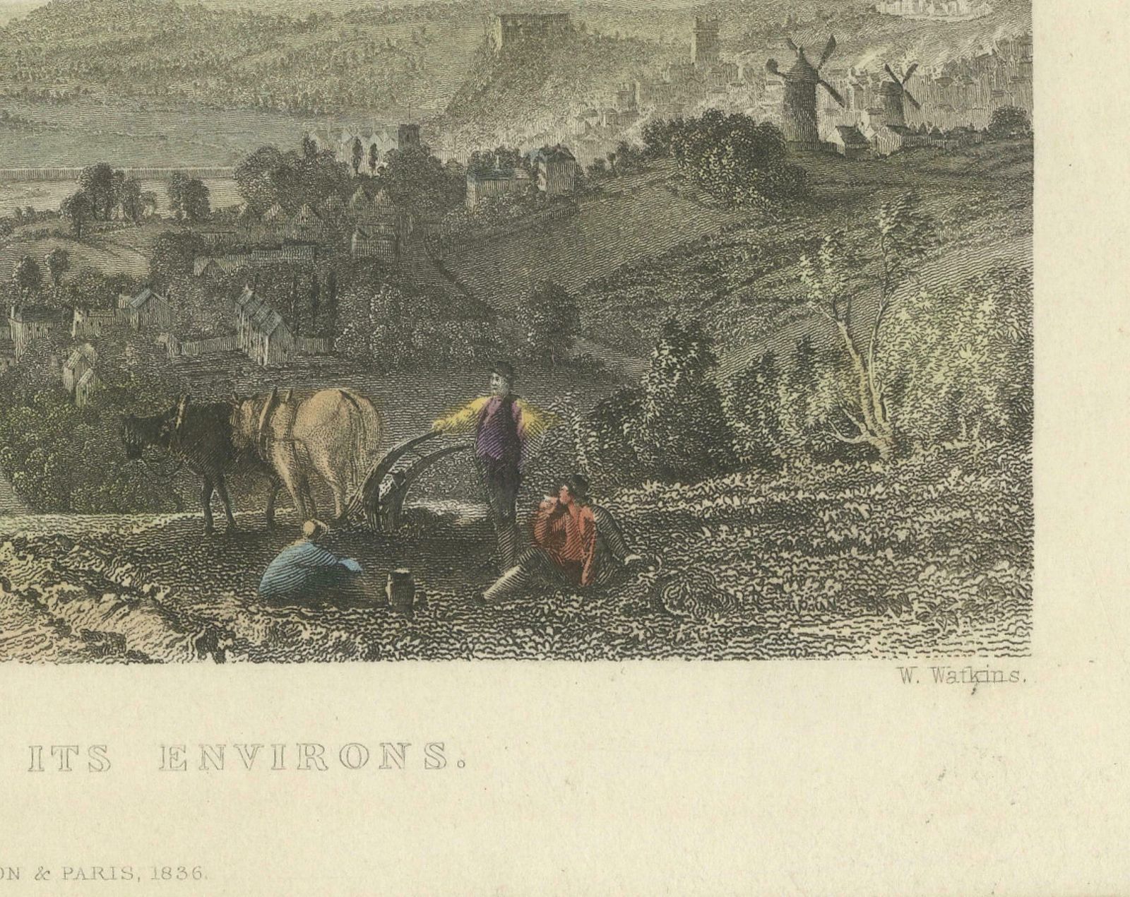 View Of Nottingham And The Trent River In A Steel Engraving, 1836 photo 164.0