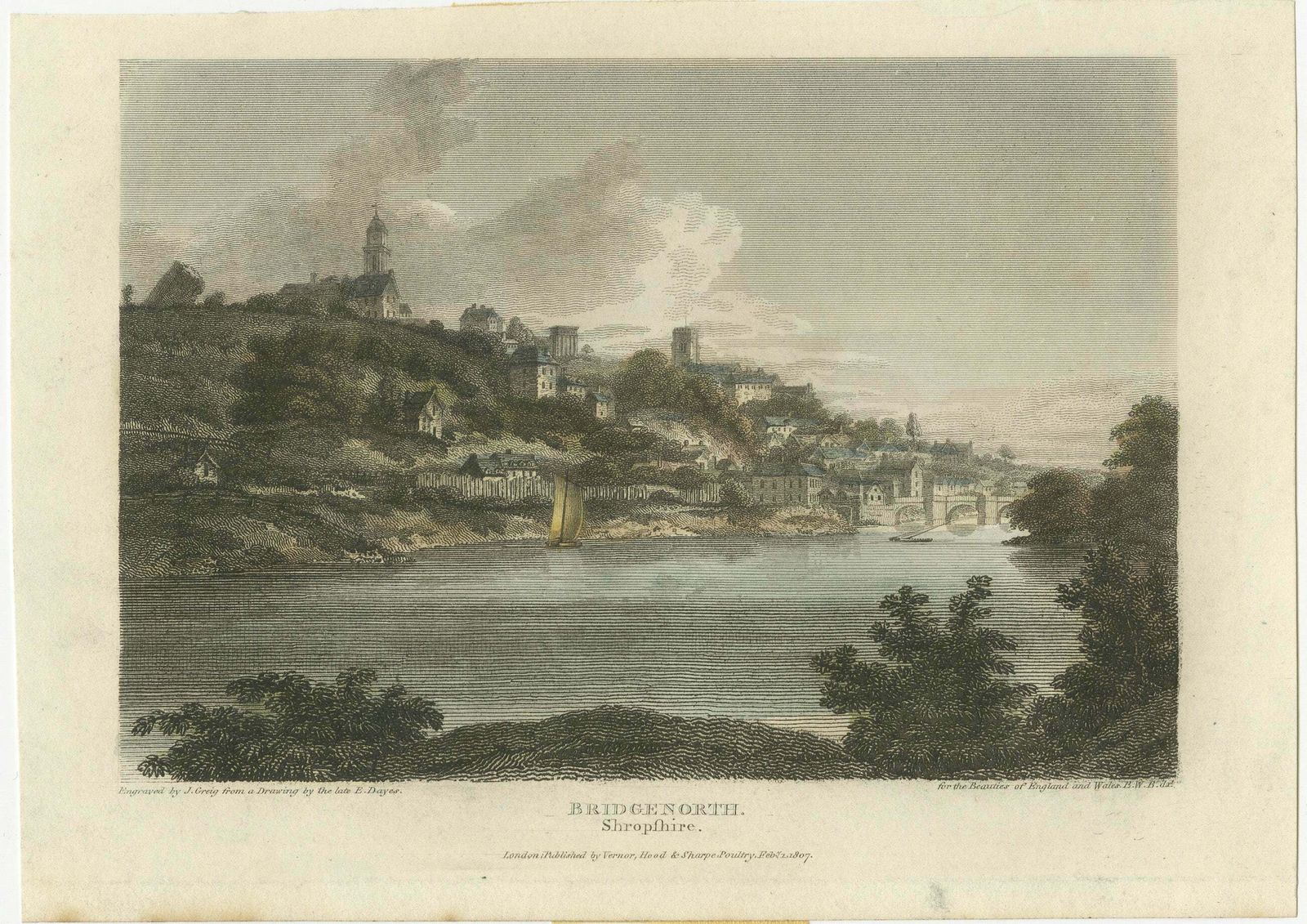 Engraved View Of Bridgnorth, A Town In Shropshire, England, 1807 photo furniture