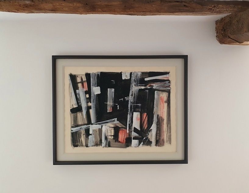 Modern British Art By Bernard Kay – Abstract In Pink (Framed Mixed Media Painting) photo for sale