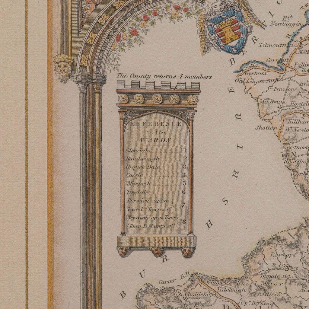 photo furniture Antique Lithography Map, Northumberland, English, Framed, Engraving, Cartography