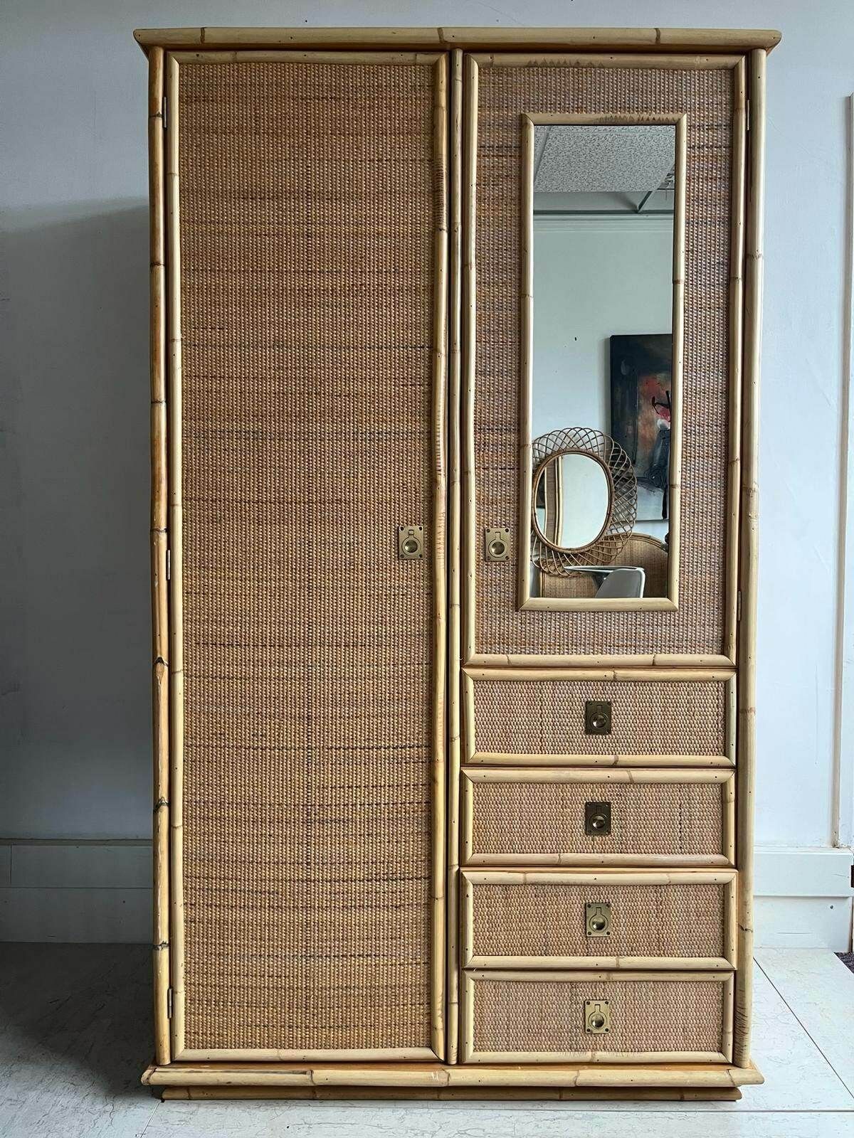 Italian Dal Vera Cane Wardrobe With Drawers And Mirror / Storage / Hanging Space photo vinterior