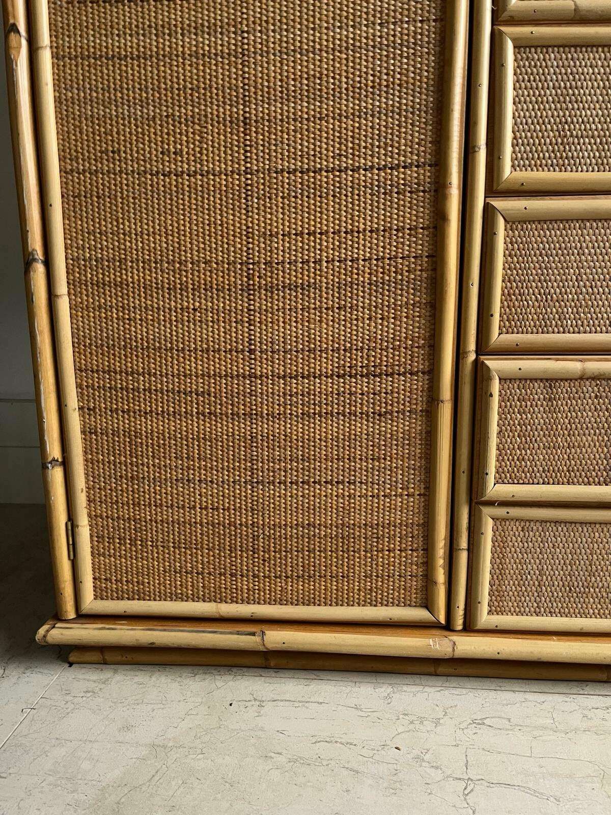 photo furniture Italian Dal Vera Cane Wardrobe With Drawers And Mirror / Storage / Hanging Space