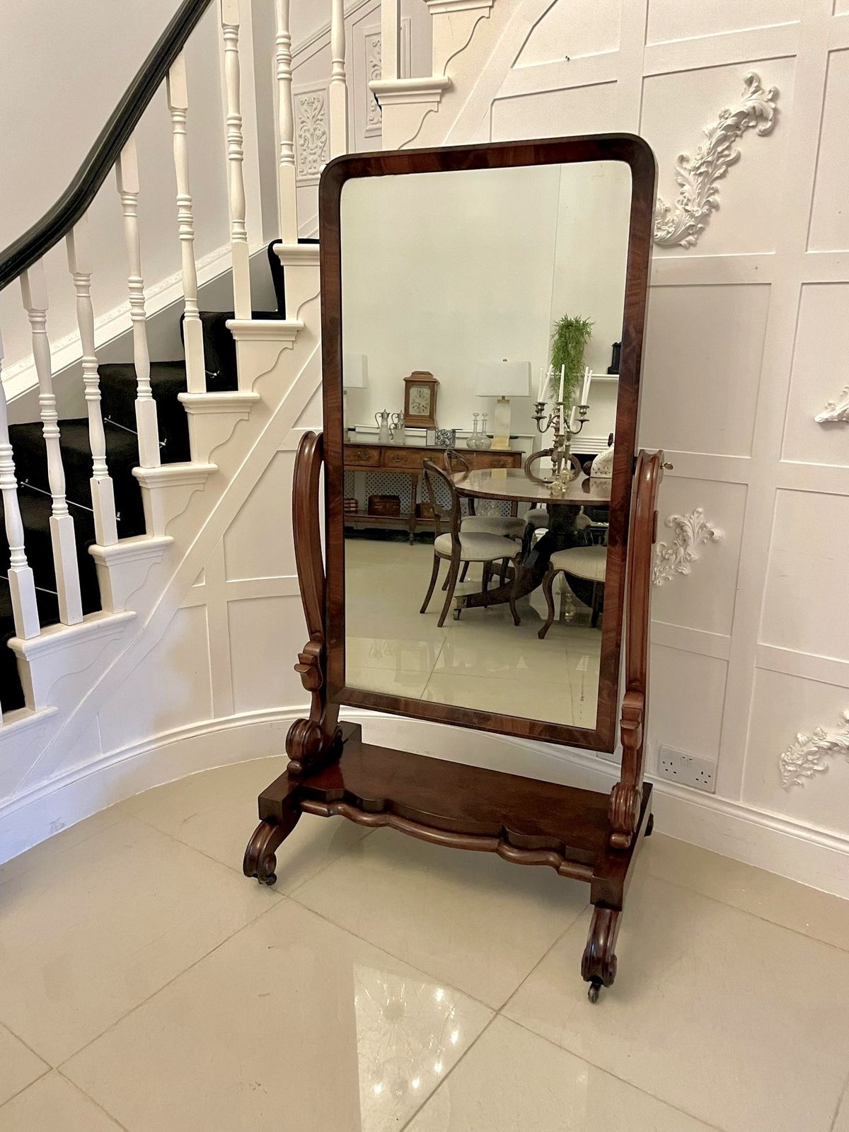 Large Antique 19th Century Quality Mahogany Cheval Mirror photo buy
