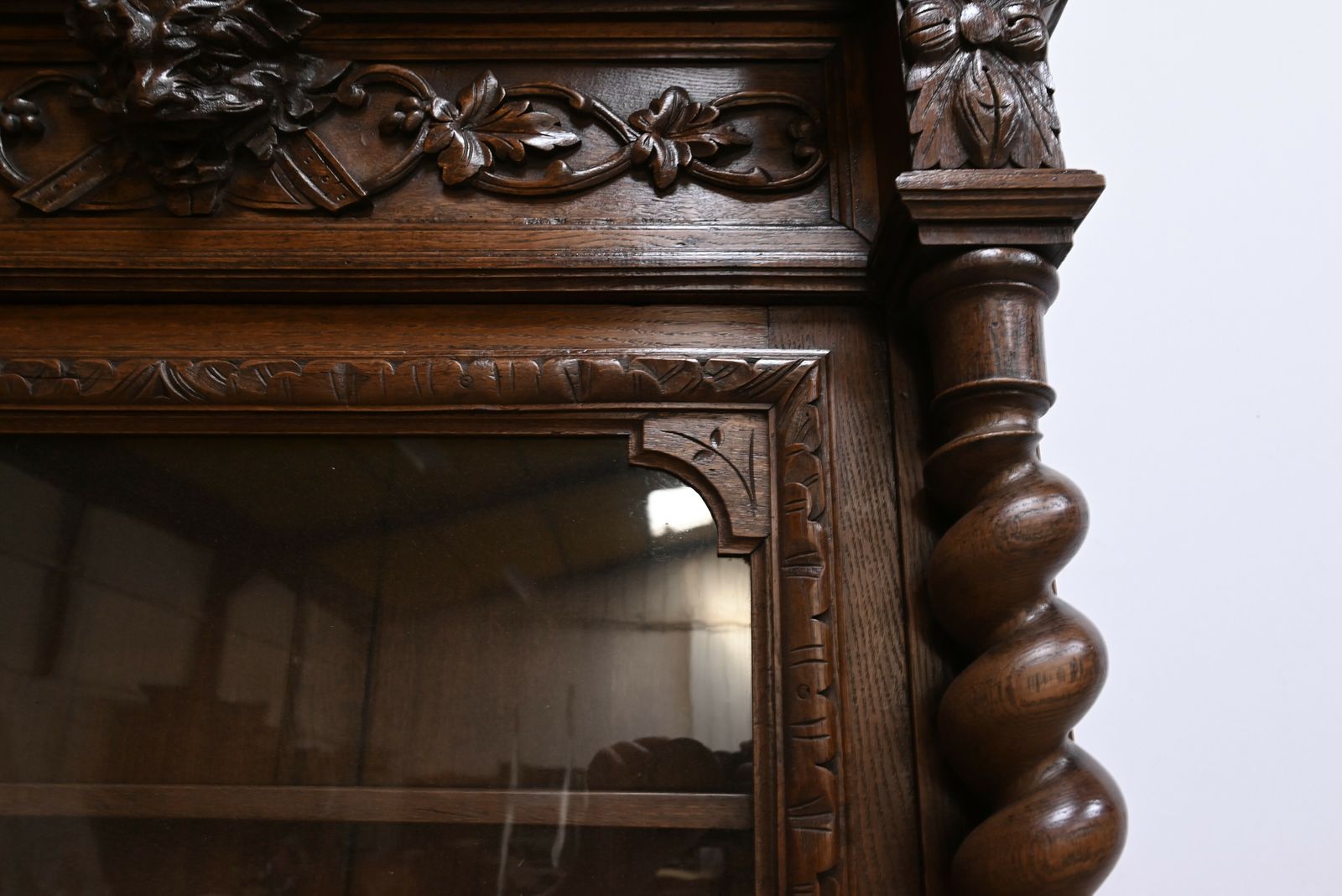 Furniture Narrow Oak Display Cabinet, Louis XIII Style – Late 19th Century photo