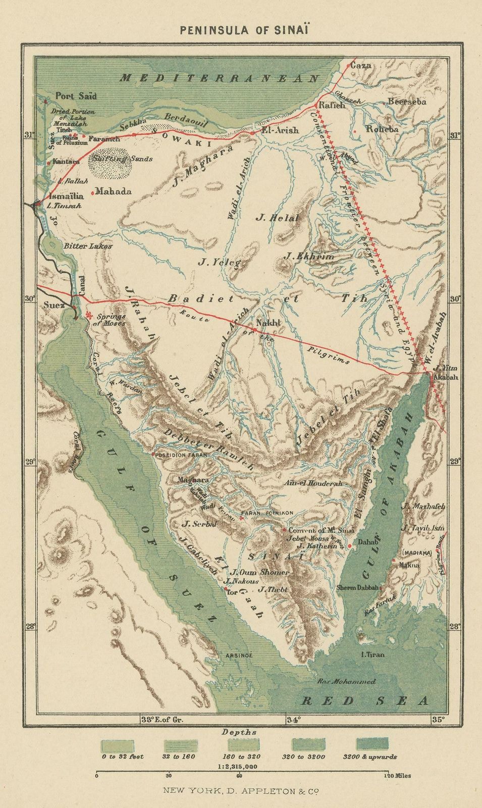 Antique Map Of The Sinai Peninsula, '1895' photo Art