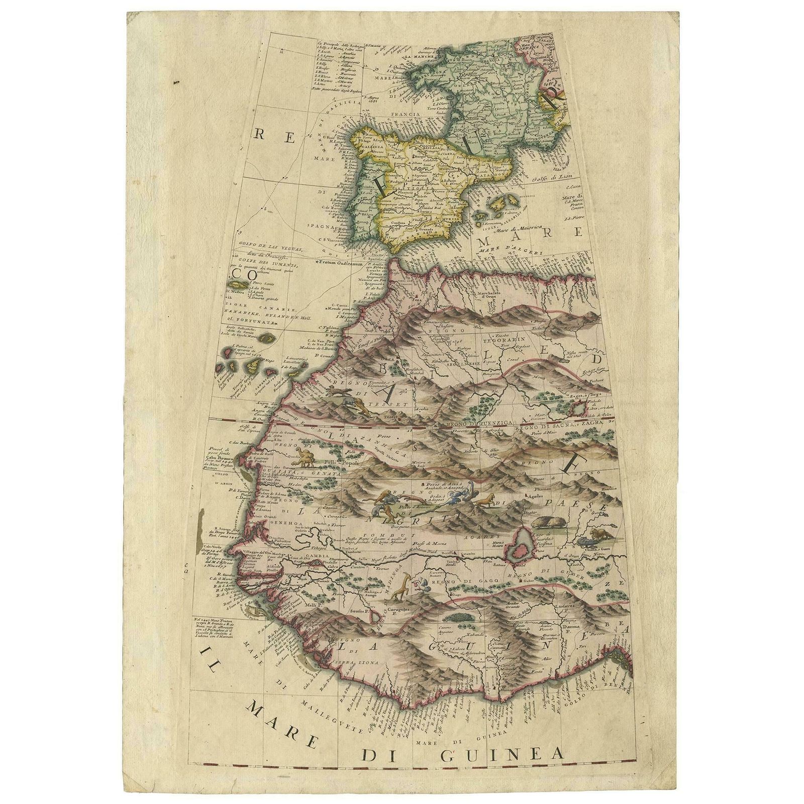Rare Antique Map Of Southwestern Europe And West Africa By V.M. Coronelli, 1692