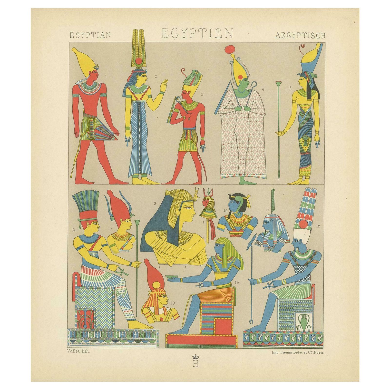 Antique Print Of Ancient Egyptian Costumes By Racinet, 1888