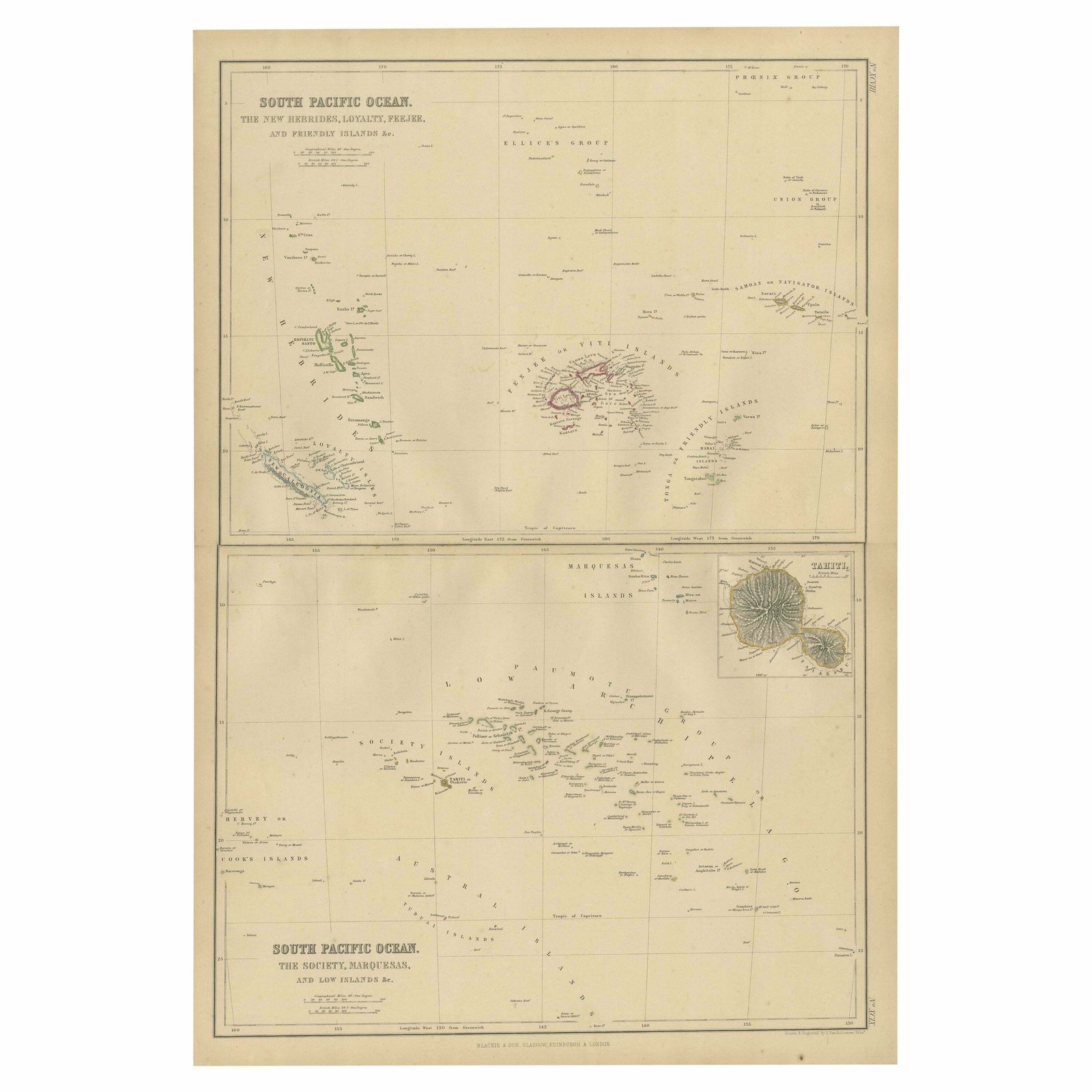 Antique Map Of South Pacific Ocean By W. G. Blackie, 1859