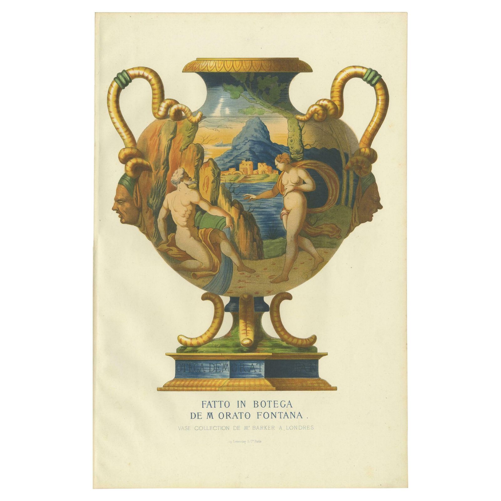 Antique Print Of A Vase Of Mr. Barker By Delange '1869'