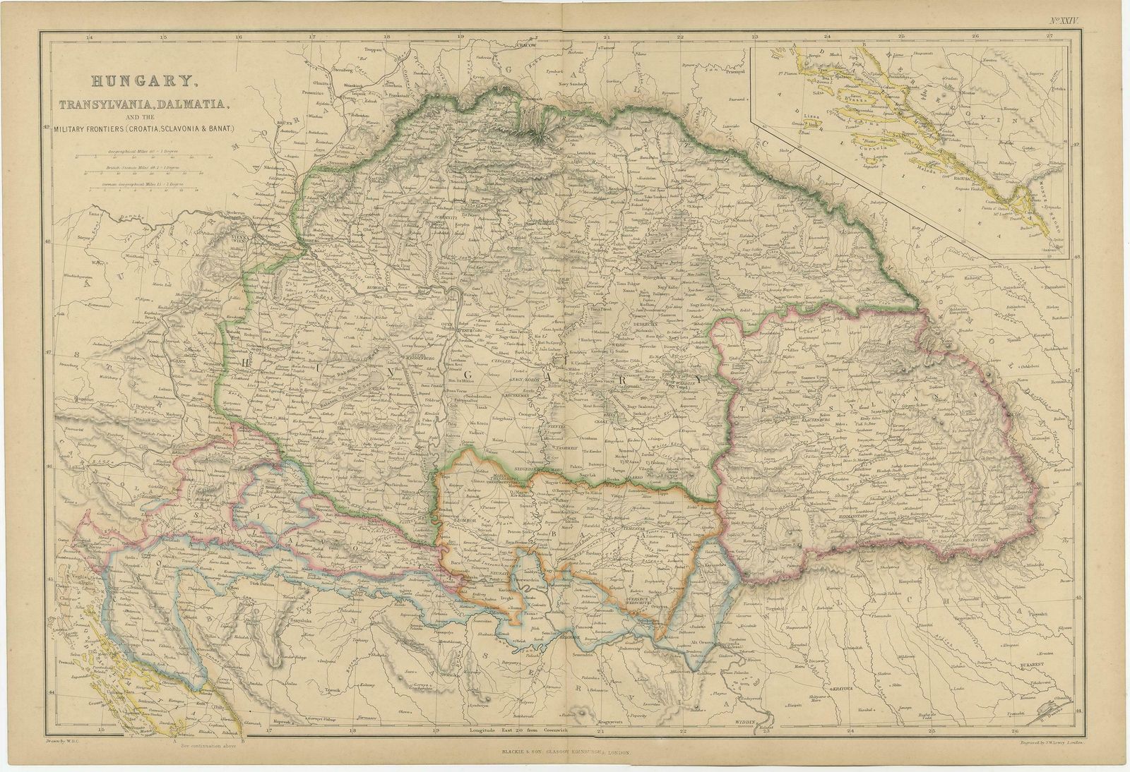 Antique Map Of Hungary, Transylvania And Dalmatia By W. G. Blackie, 1859 photo vinterior