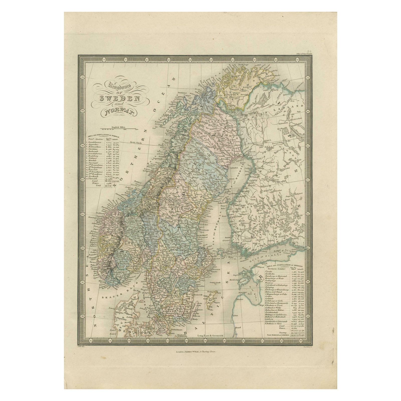 Antique Map Of The Kingdoms Of Sweden And Norway By Wyld '1845'