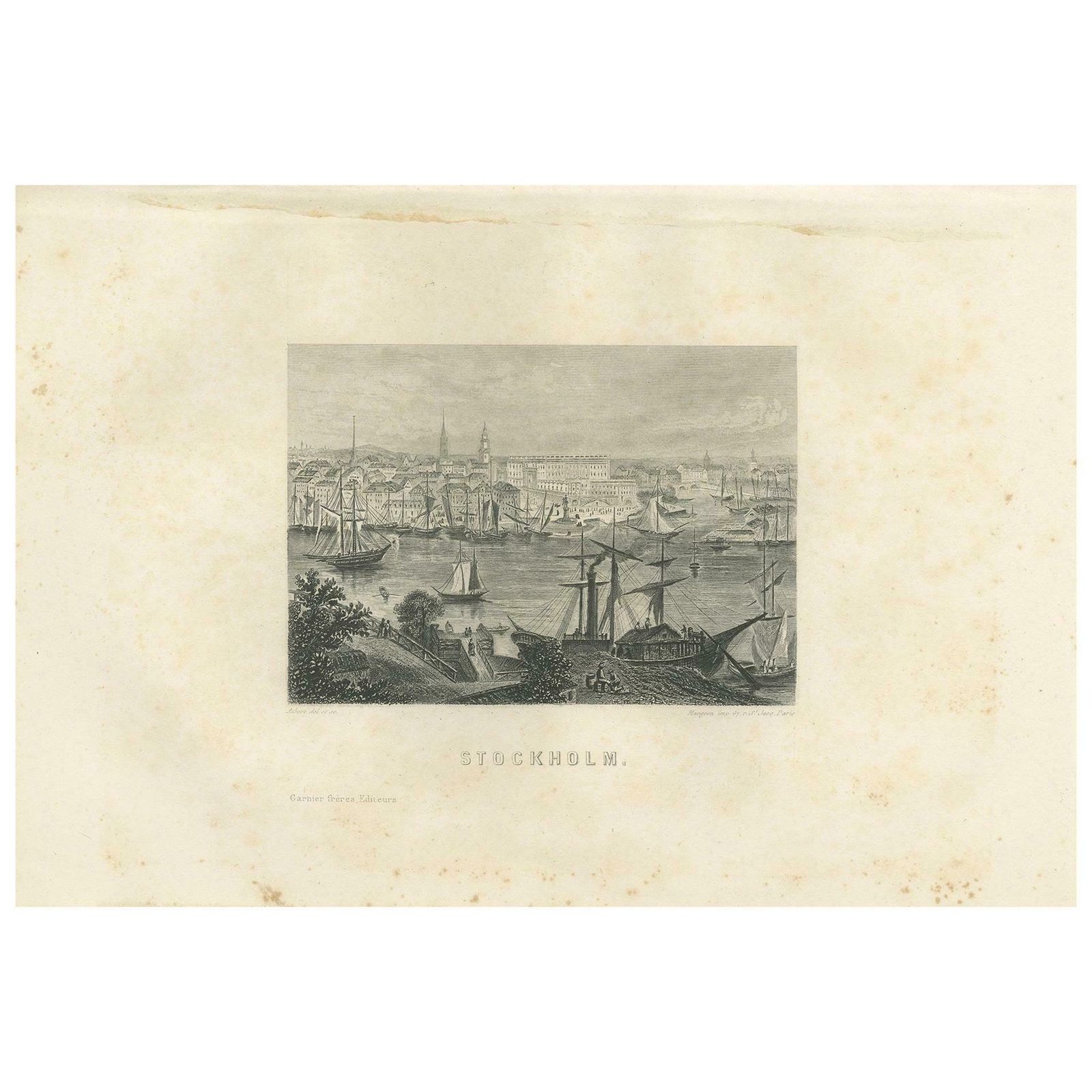 Antique Print Of The City Of Stockholm By Grégoire, '1883'