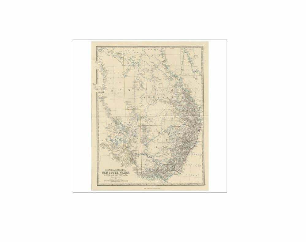 Antique Map Of South Australia By A.K. Johnston, 1865 photo Art