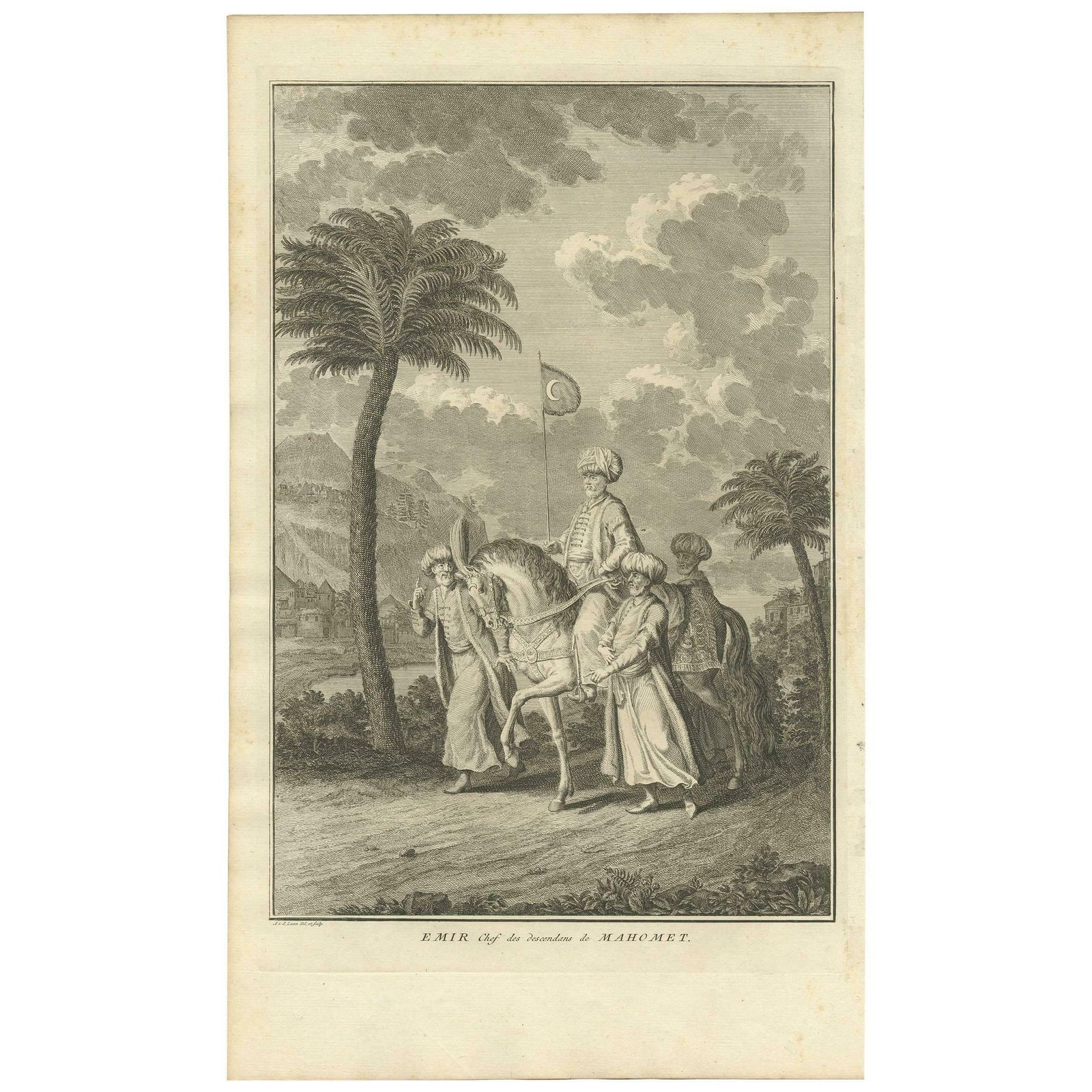Antique Print Of An Islamic Emir On A Horse By A. V.D. Laan, 1727
