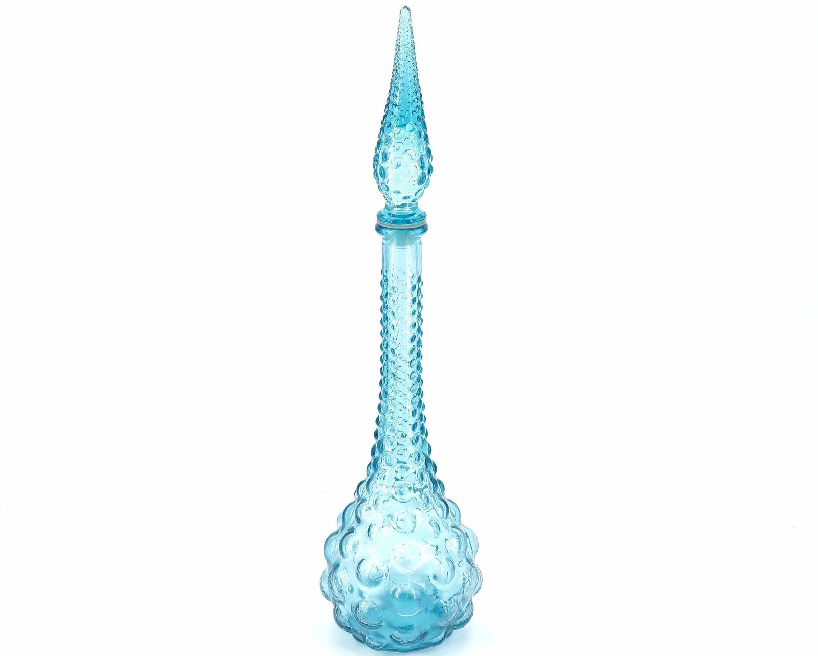 Vintage Blue Bubble Glass Genie Bottle, Italian Decanter, 1960s / Empoli, Boho Chic, Bohemian, Folk, Made In Italy
