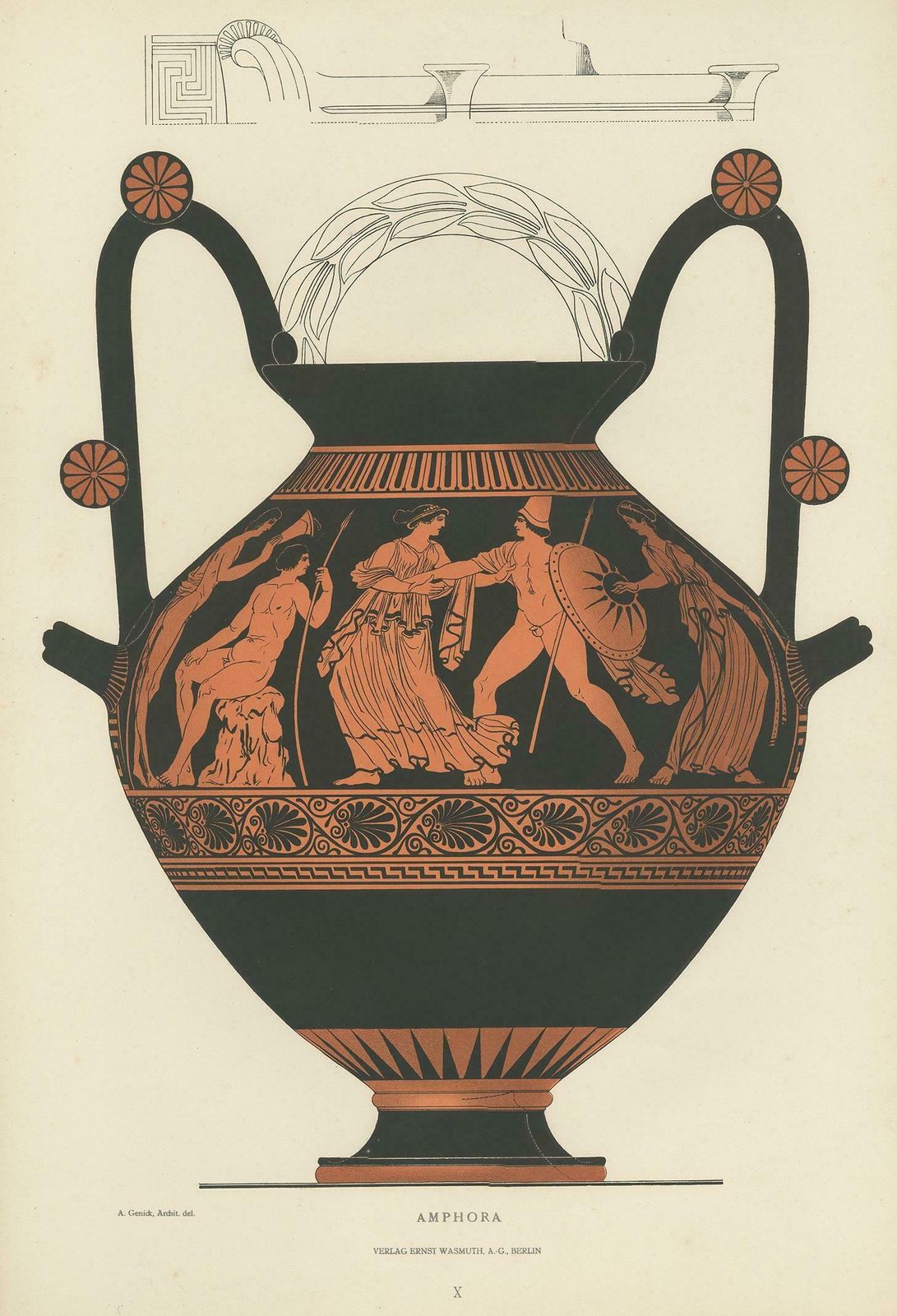 Antique Print Of Greek Ceramics 'Amphora' By Genick, '1883' photo furniture