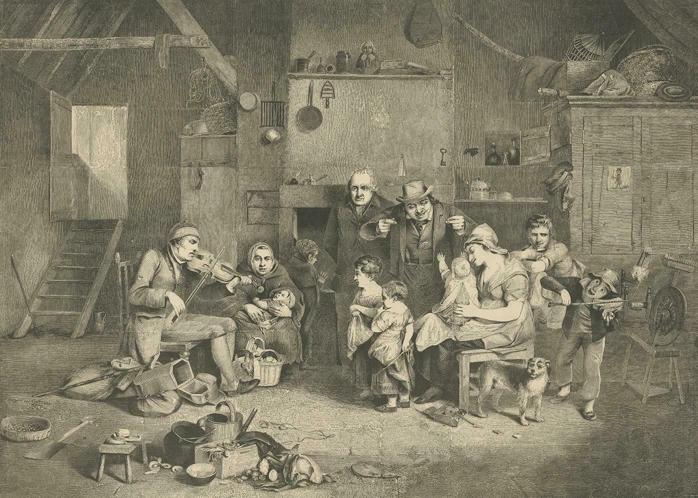 Antique Print Of 'The Blind Fiddler' By Vizetelly, '1844' photo for sale