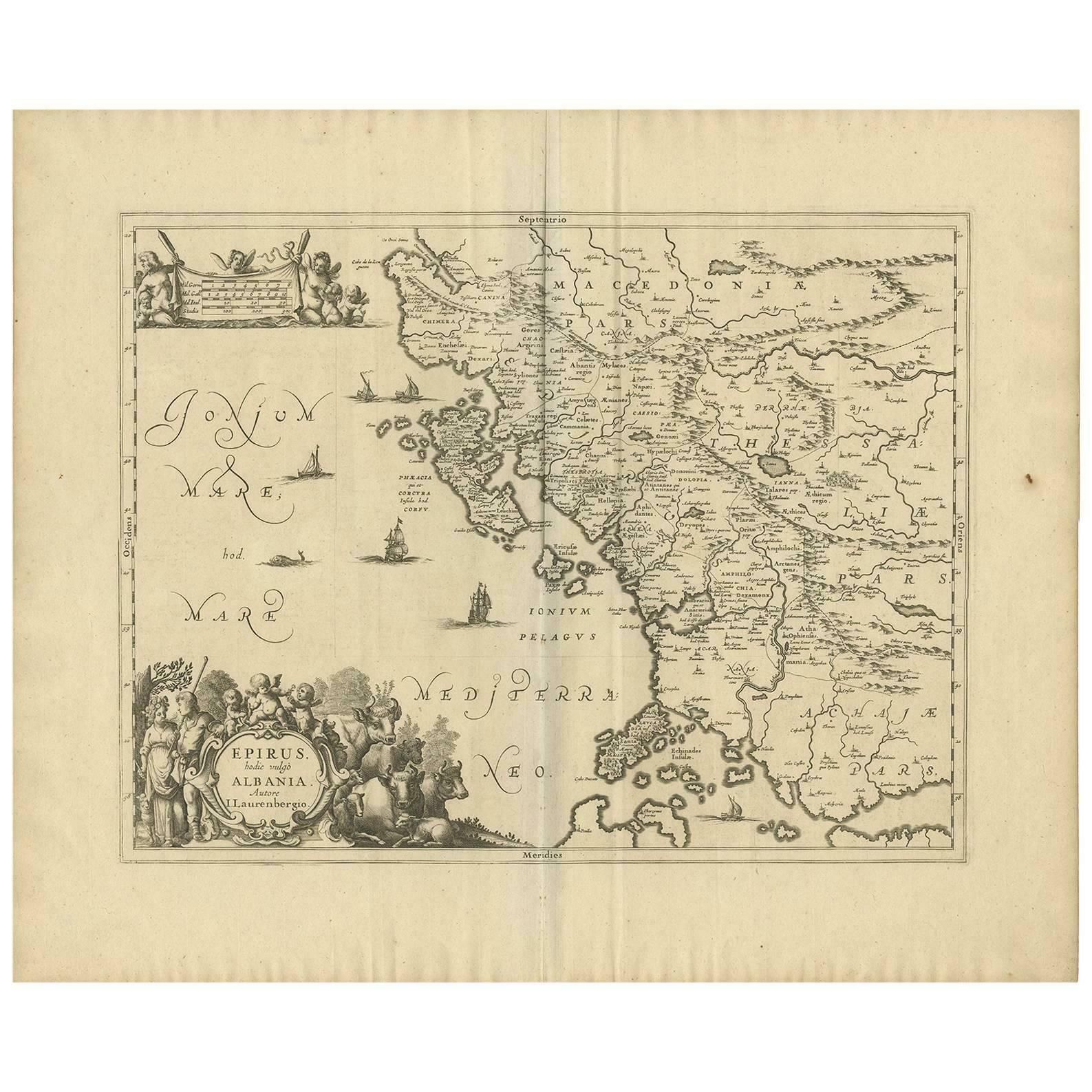 Antique Map Of Epirus 'Albania, Greece' By J. Janssonius, Circa 1650