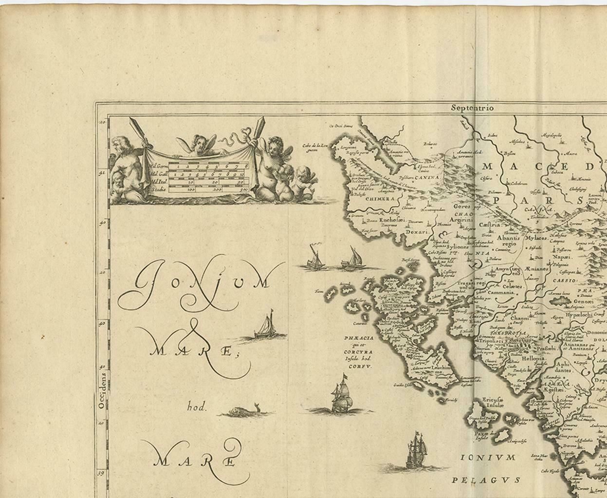 Antique Map Of Epirus 'Albania, Greece' By J. Janssonius, Circa 1650 photo Art