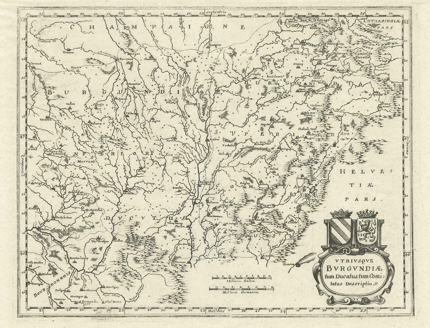Antique Map Of The Burgundy Region By Merian '1646' photo furniture